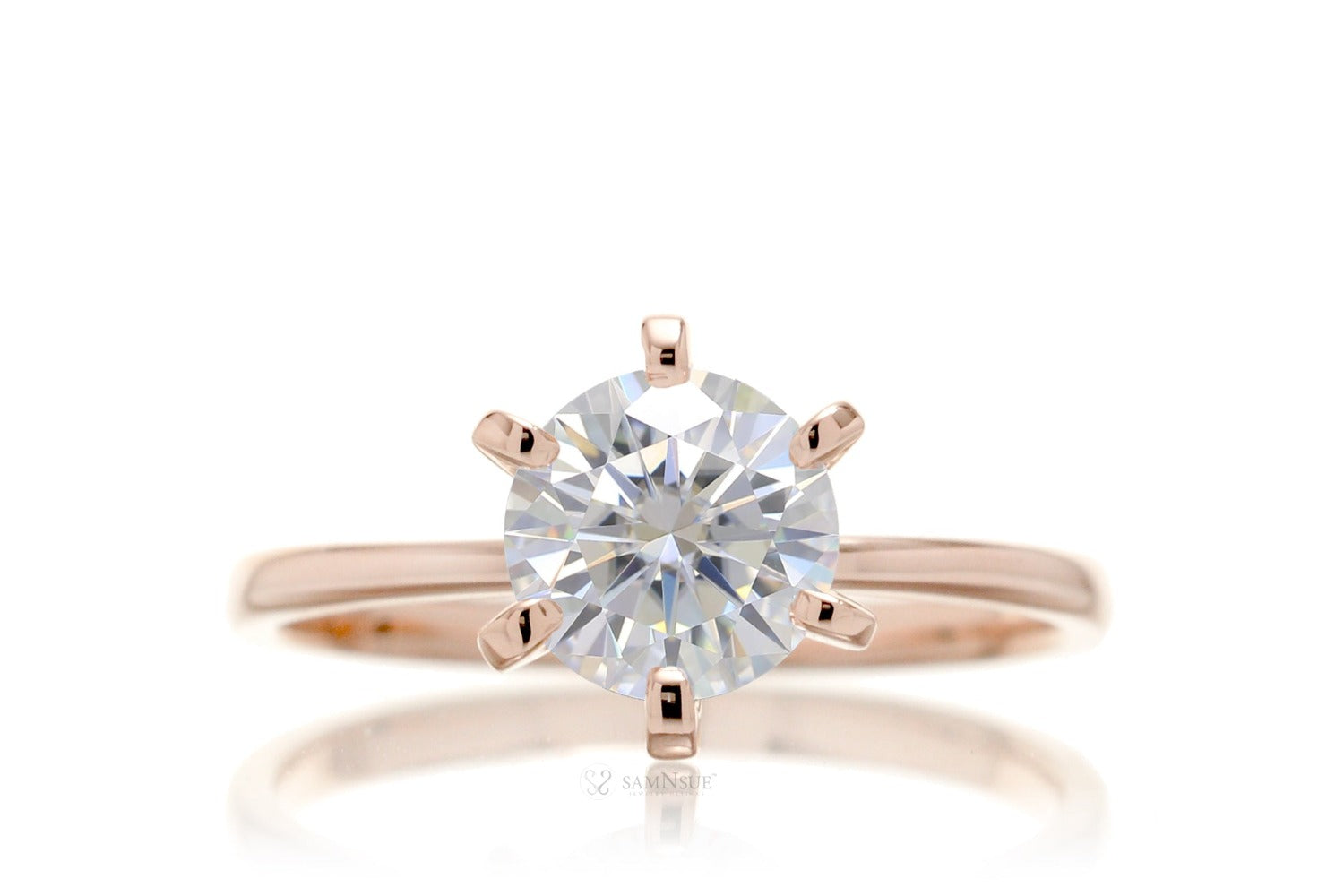 Solitaire Round Brilliant Diamond Engagement Ring Six Prongs Rose Gold