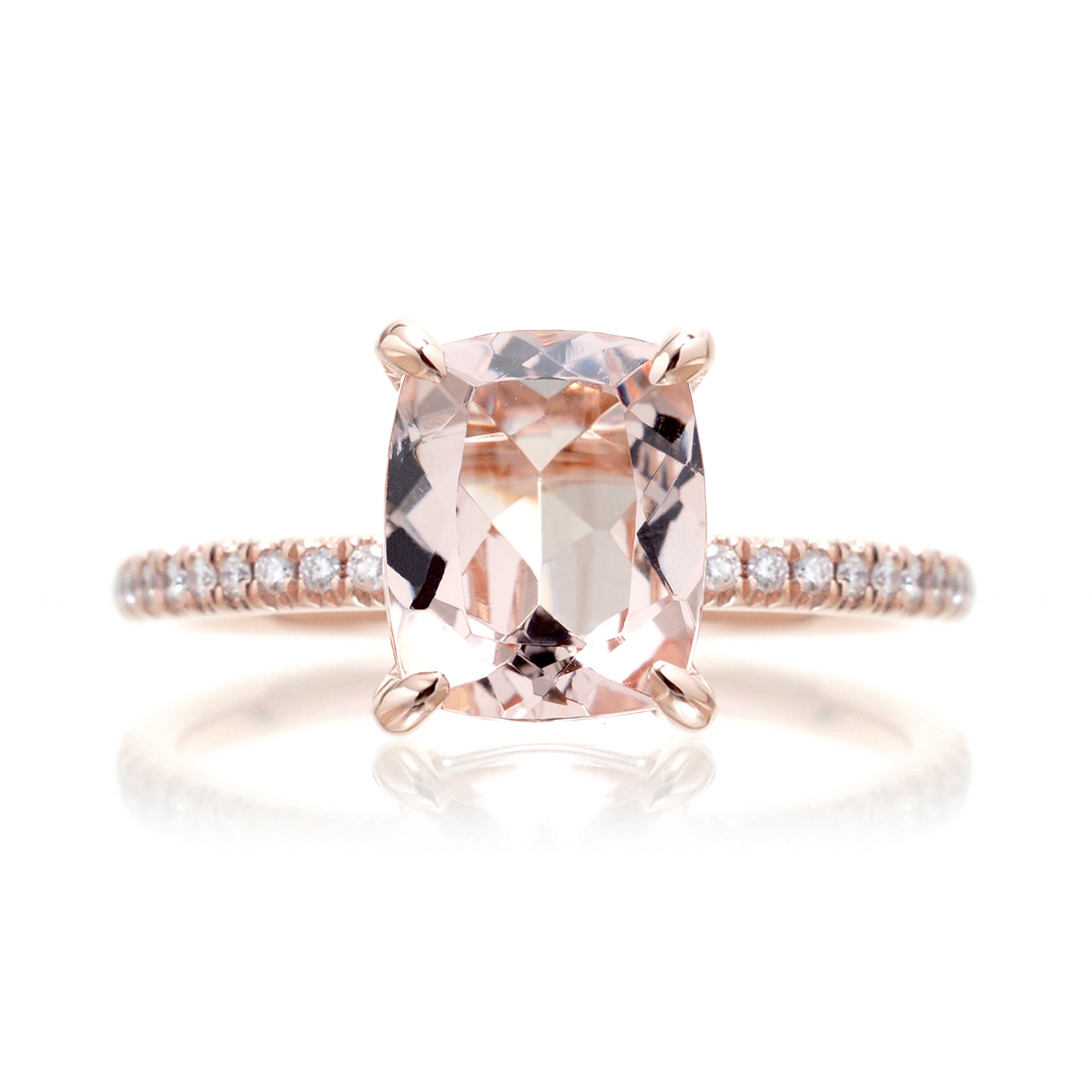 The Ava Long Cushion Morganite Diamond Band Engagement Ring Rose Gold