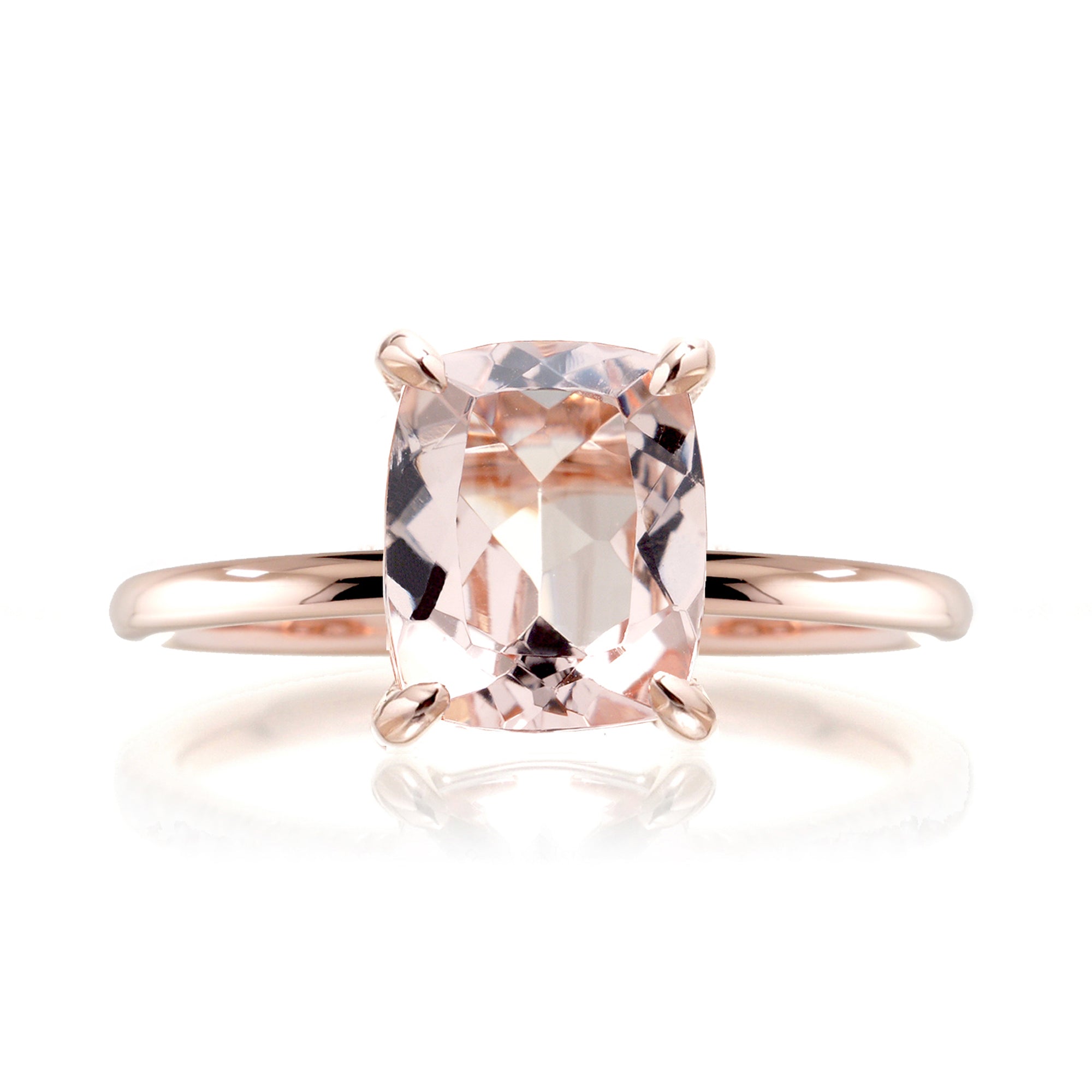 The Ava Long Cushion Morganite Solid Band Engagement Ring Rose Gold