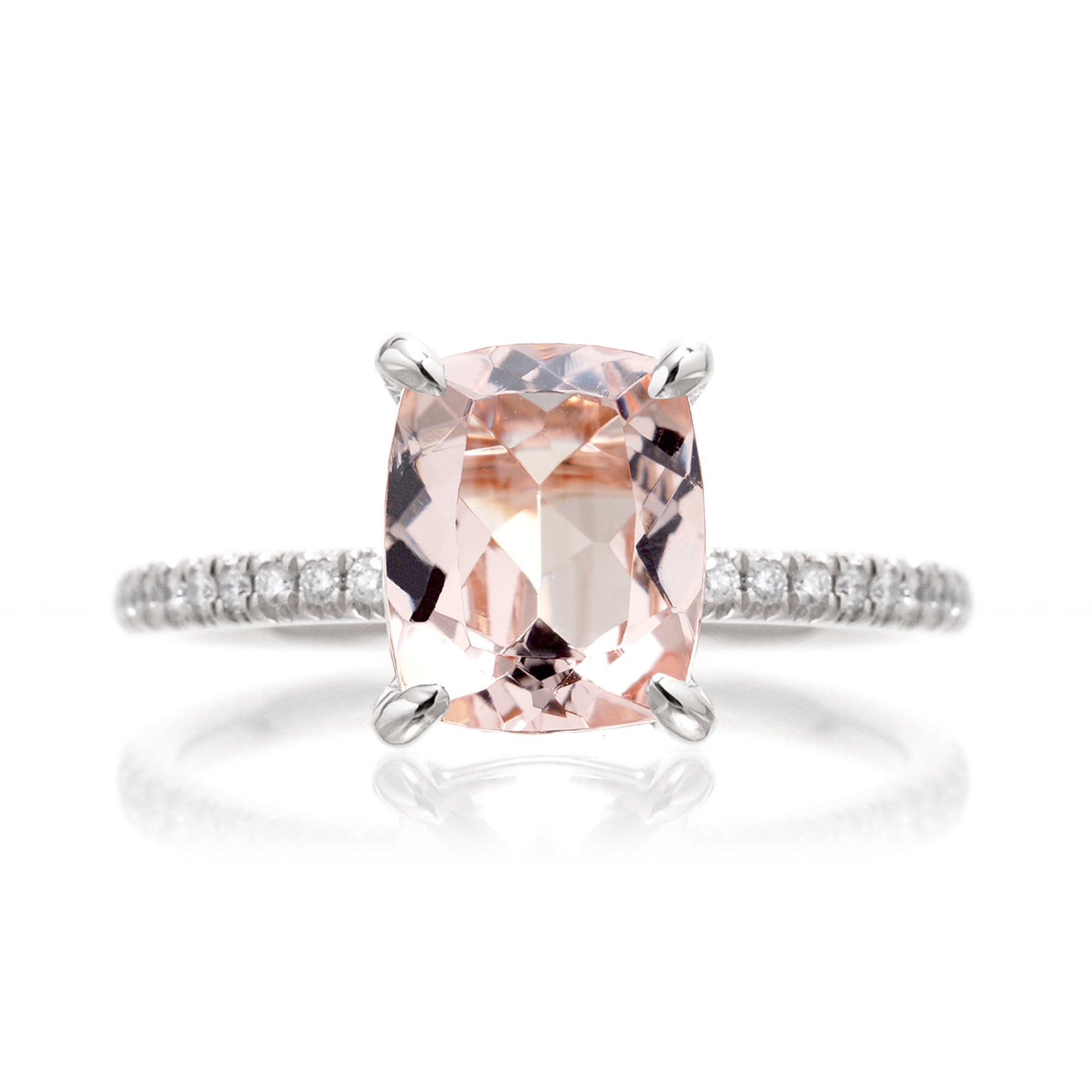 The Ava Long Cushion Morganite Diamond Band Engagement Ring White Gold