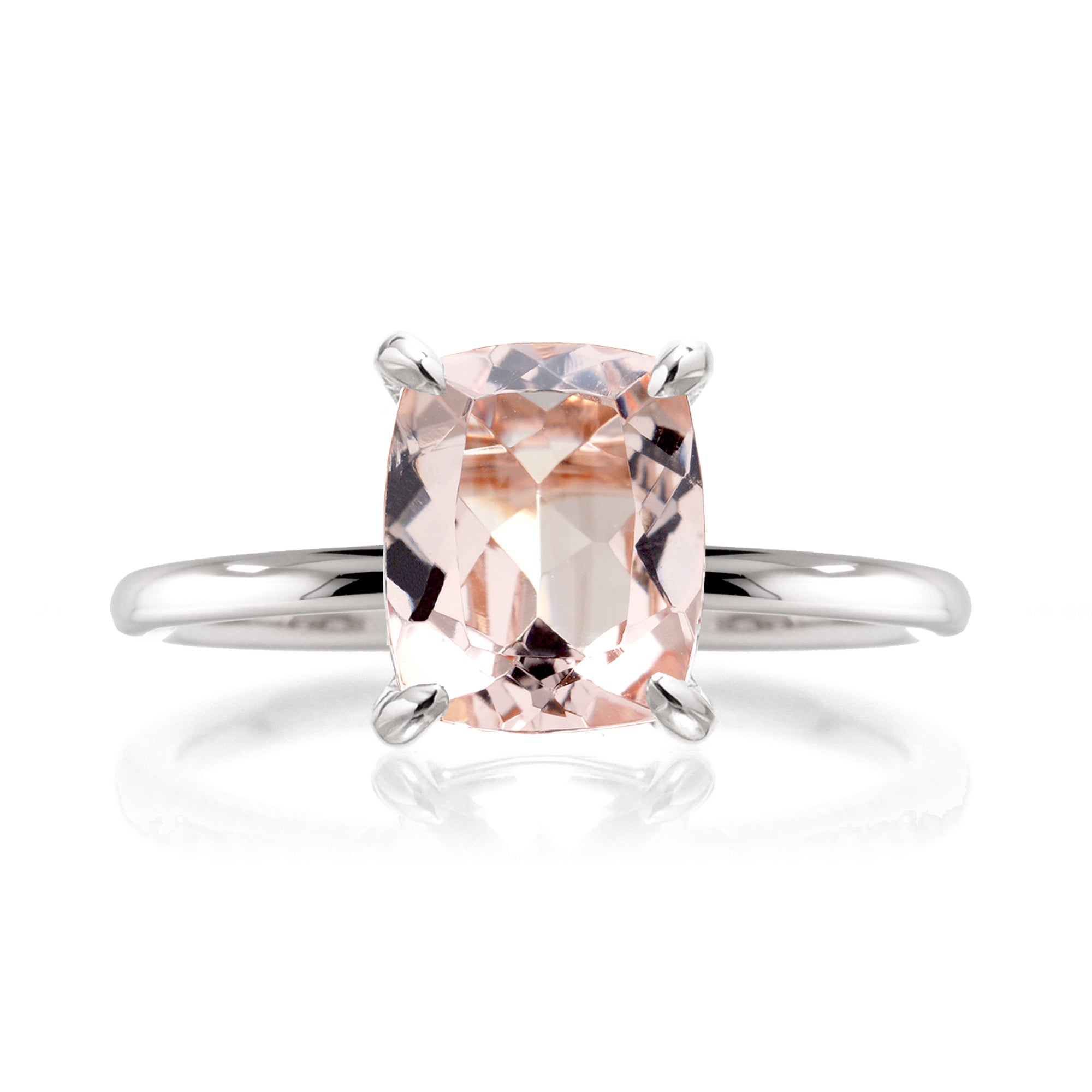 The Ava Long Cushion Morganite Solid Band Engagement Ring White Gold