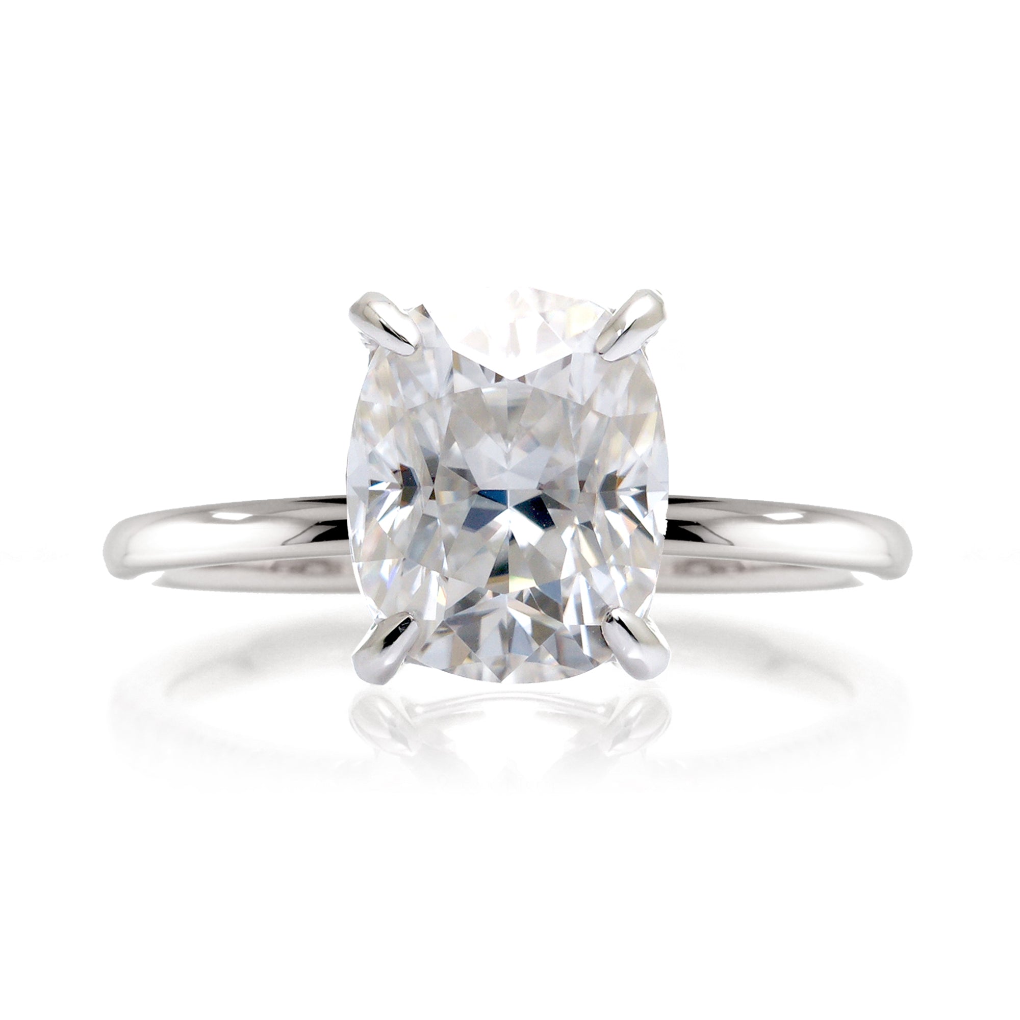 Long cushion moissanite Solid band engagement ring white gold - The Ava