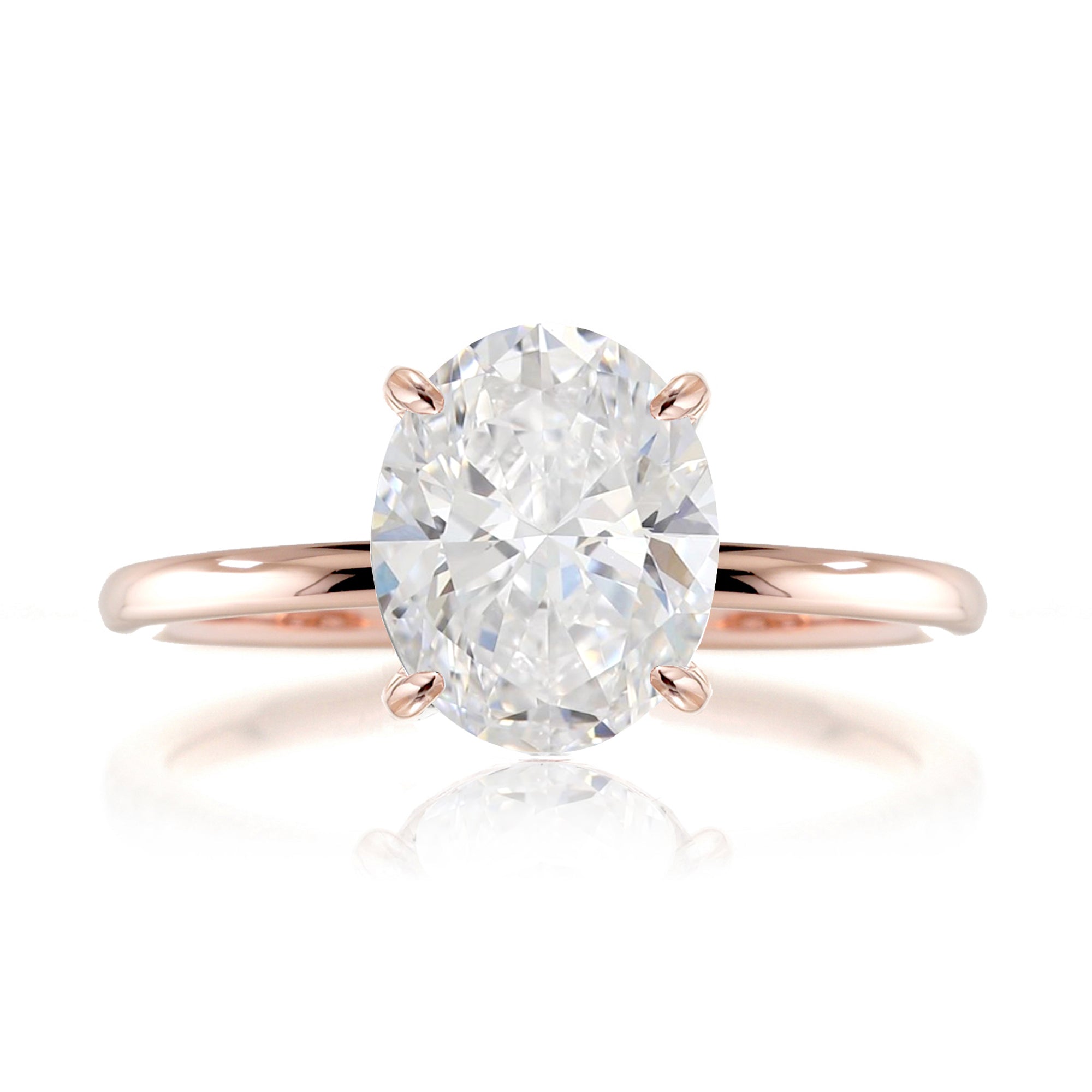 Oval cut lab-grown diamond engagement ring rose gold - The Ava solid band
