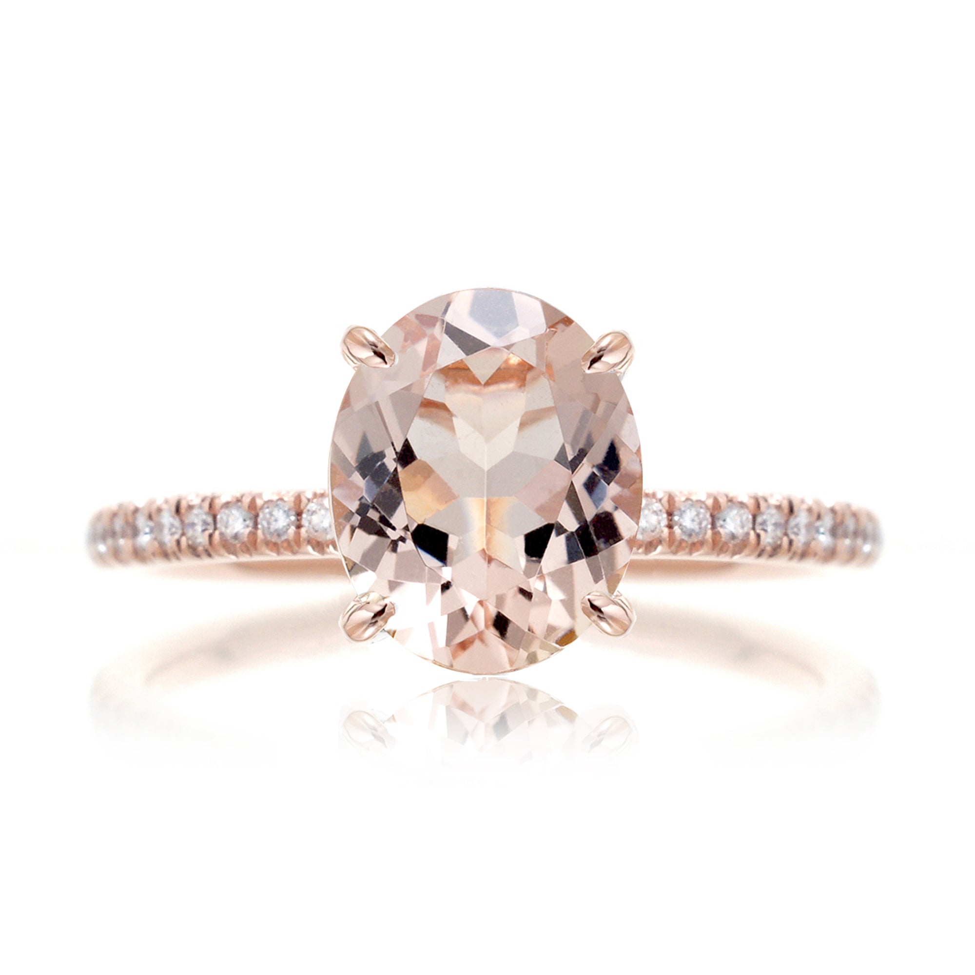 Oval morganite diamond band engagement ring rose gold - The Ava