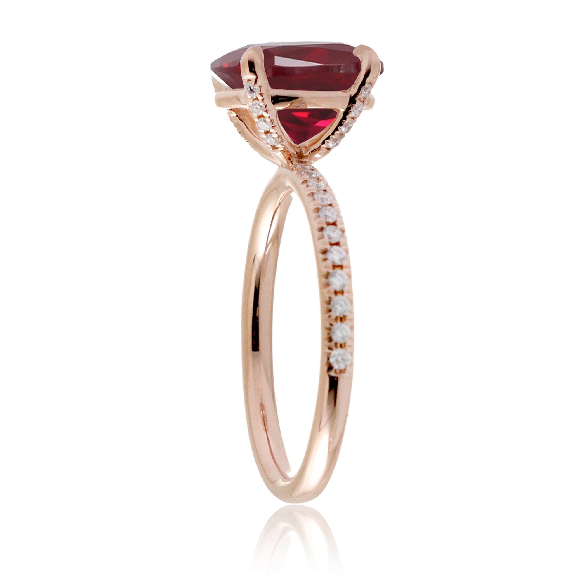 Oval lab-grown ruby diamond band engagement ring rose gold - the Ava