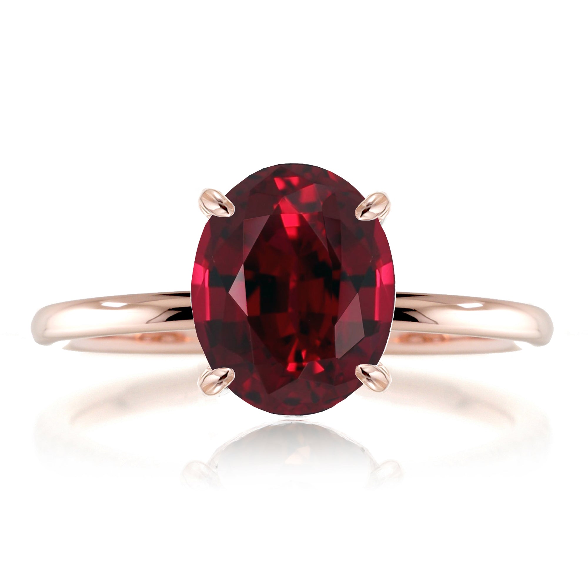 Oval lab-grown ruby solid band engagement ring rose gold - the Ava