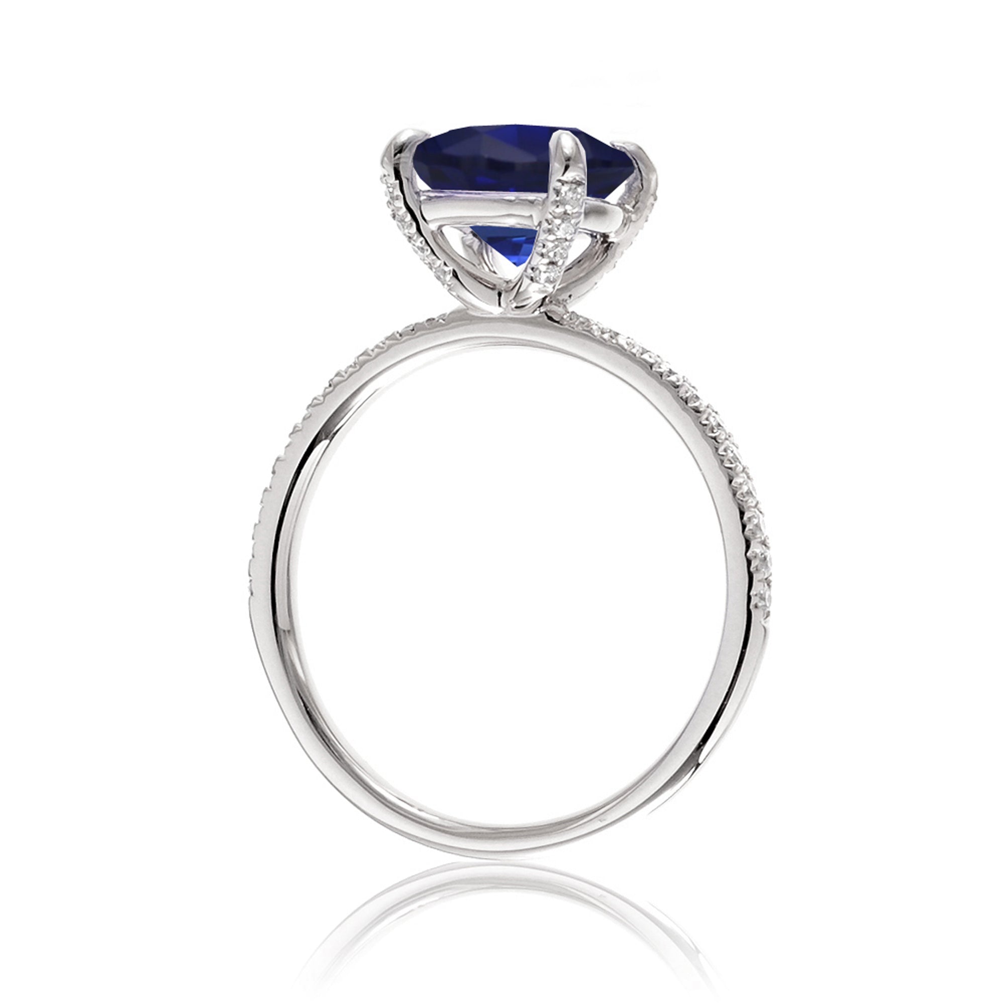 Oval blue sapphire diamond band engagement ring white gold - the Ava