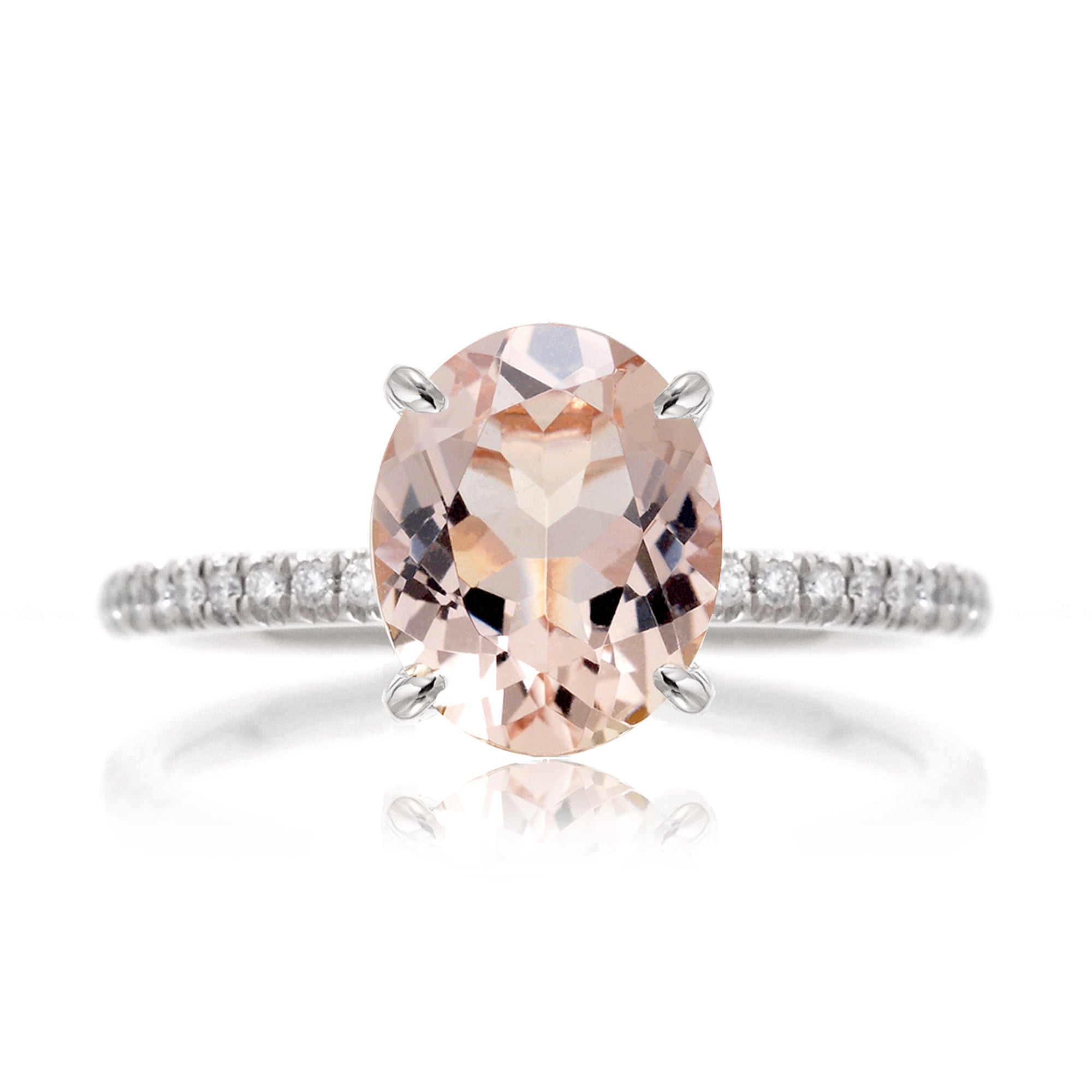Oval morganite diamond band engagement ring white gold - The Ava