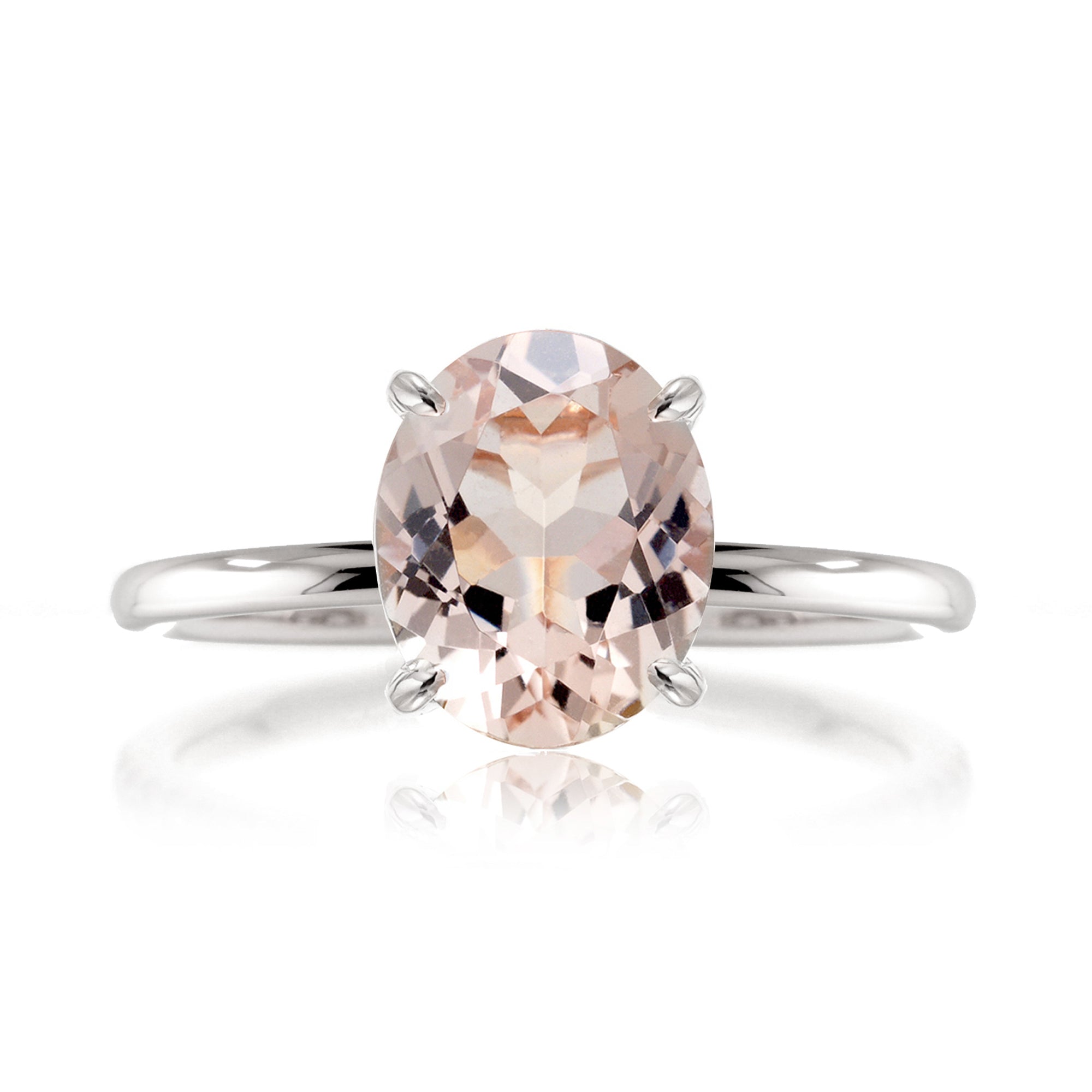 Oval morganite solid band engagement ring white gold - The Ava