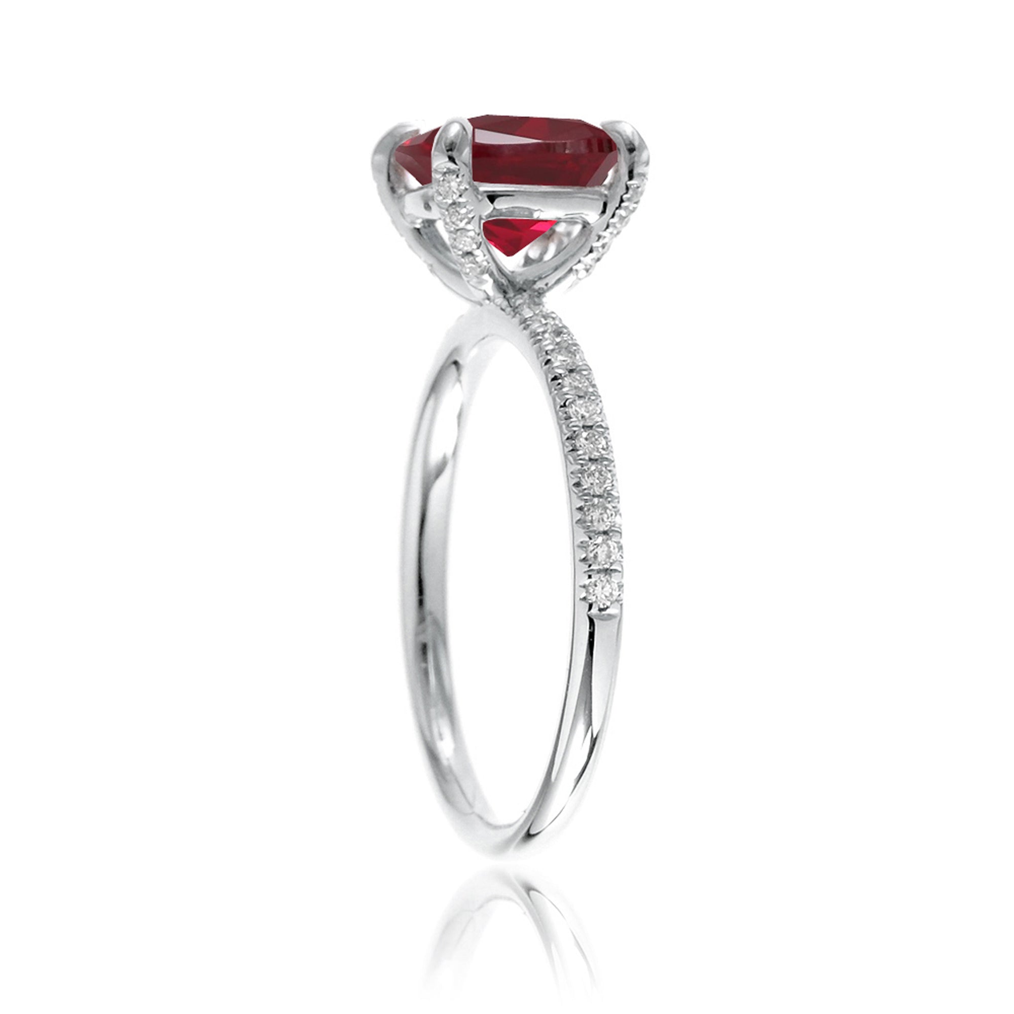Oval lab-grown ruby diamond band engagement ring white gold - the Ava