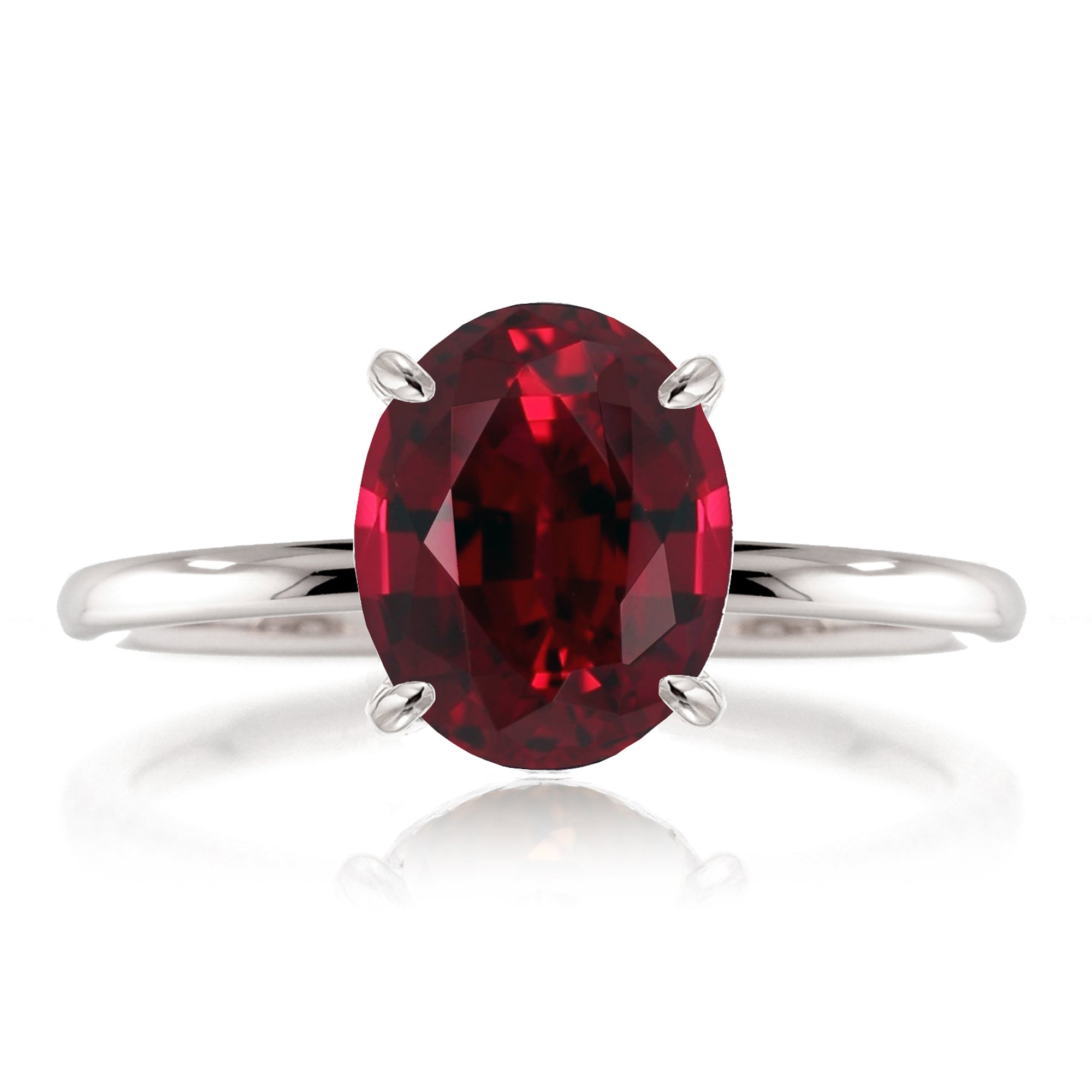 Oval lab-grown ruby solid band engagement ring white gold - the Ava