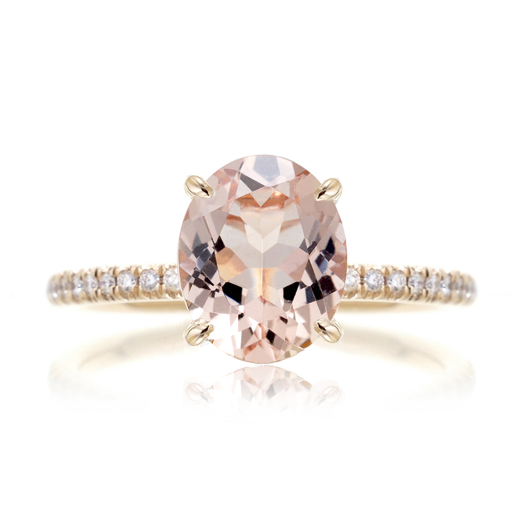 Oval morganite diamond band engagement ring yellow gold - The Ava