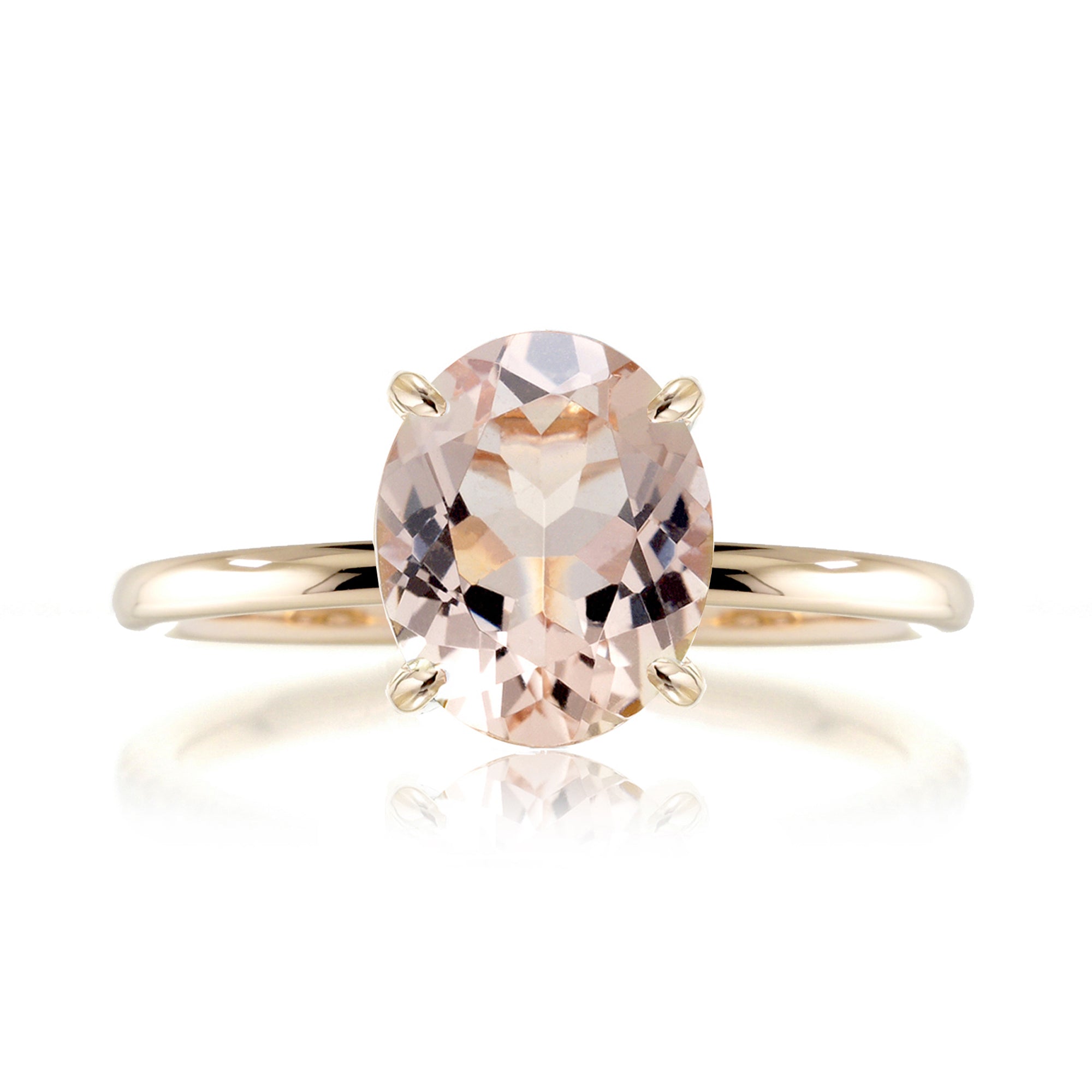 Oval morganite solid band engagement ring yellow gold - The Ava