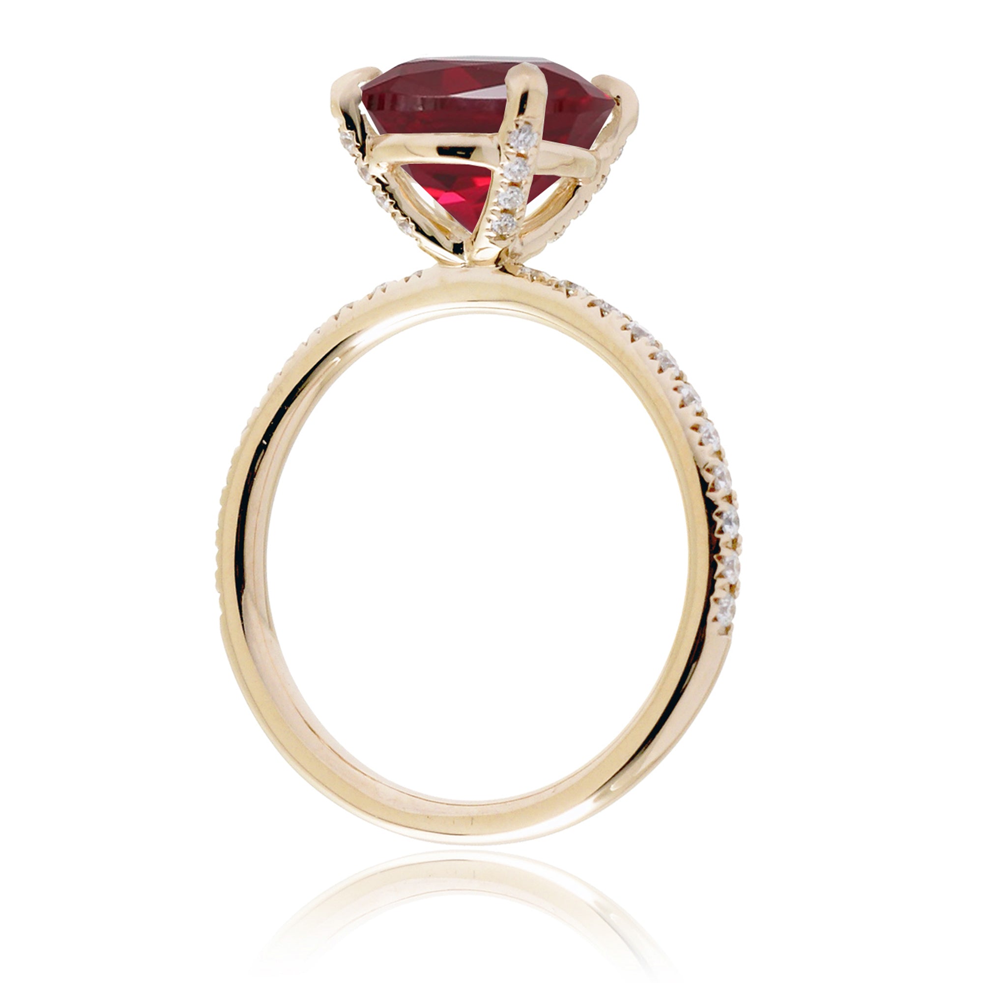 Oval lab-grown ruby diamond band engagement ring yellow gold - the Ava