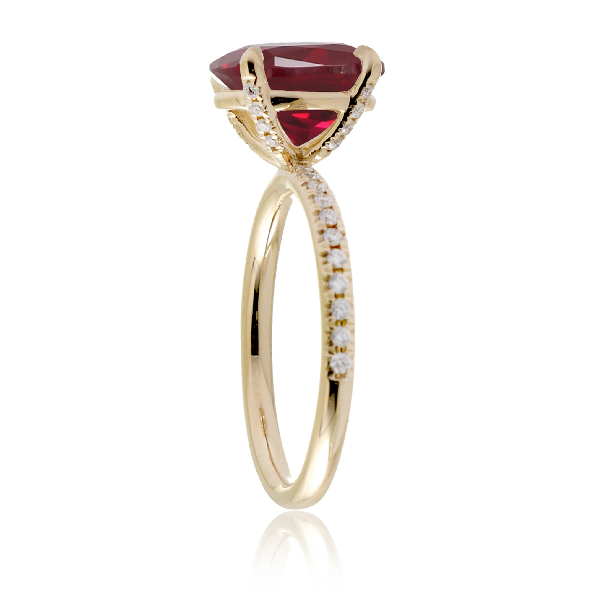 Oval lab-grown ruby diamond band engagement ring yellow gold - the Ava