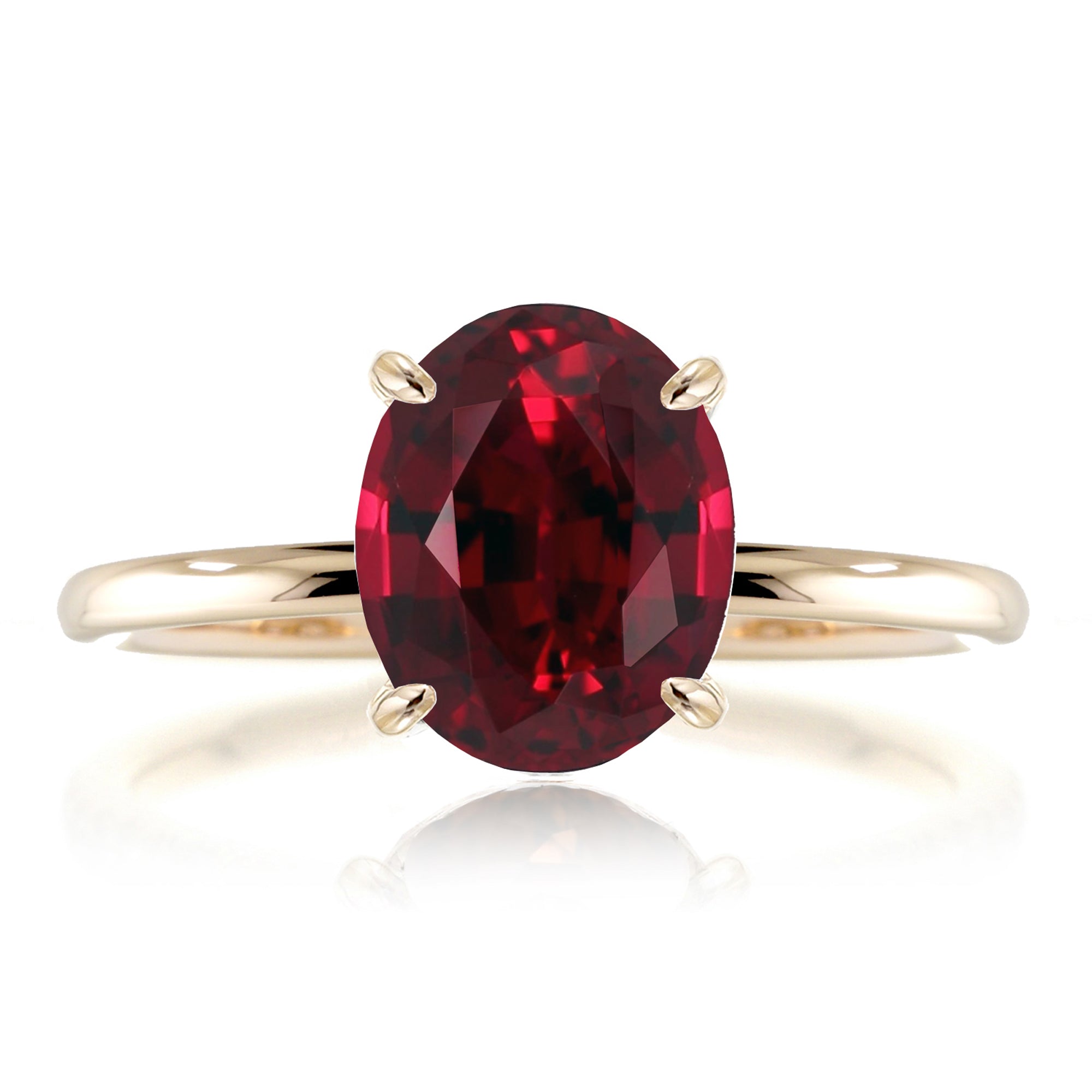 Oval lab-grown ruby solid band engagement ring yellow gold - the Ava