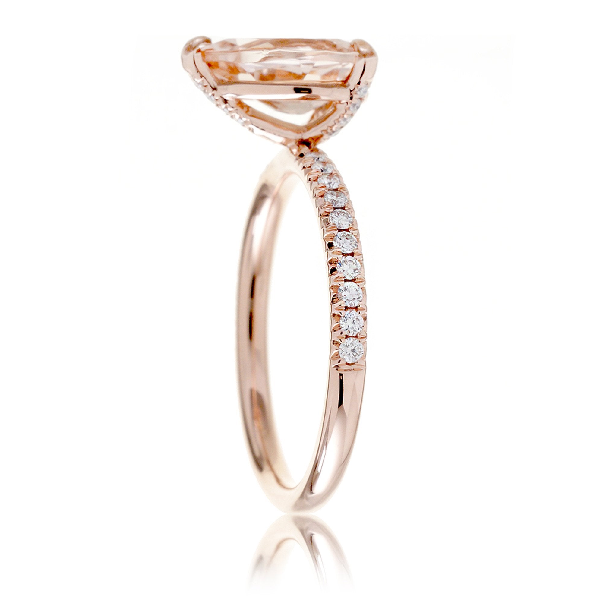 Pear morganite diamond band engagement ring rose gold - The Ava