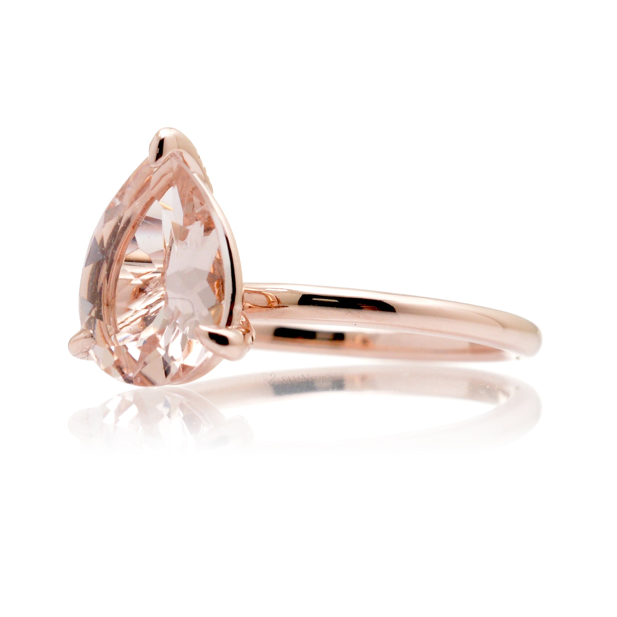 Pear morganite solid band engagement ring rose gold - The Ava
