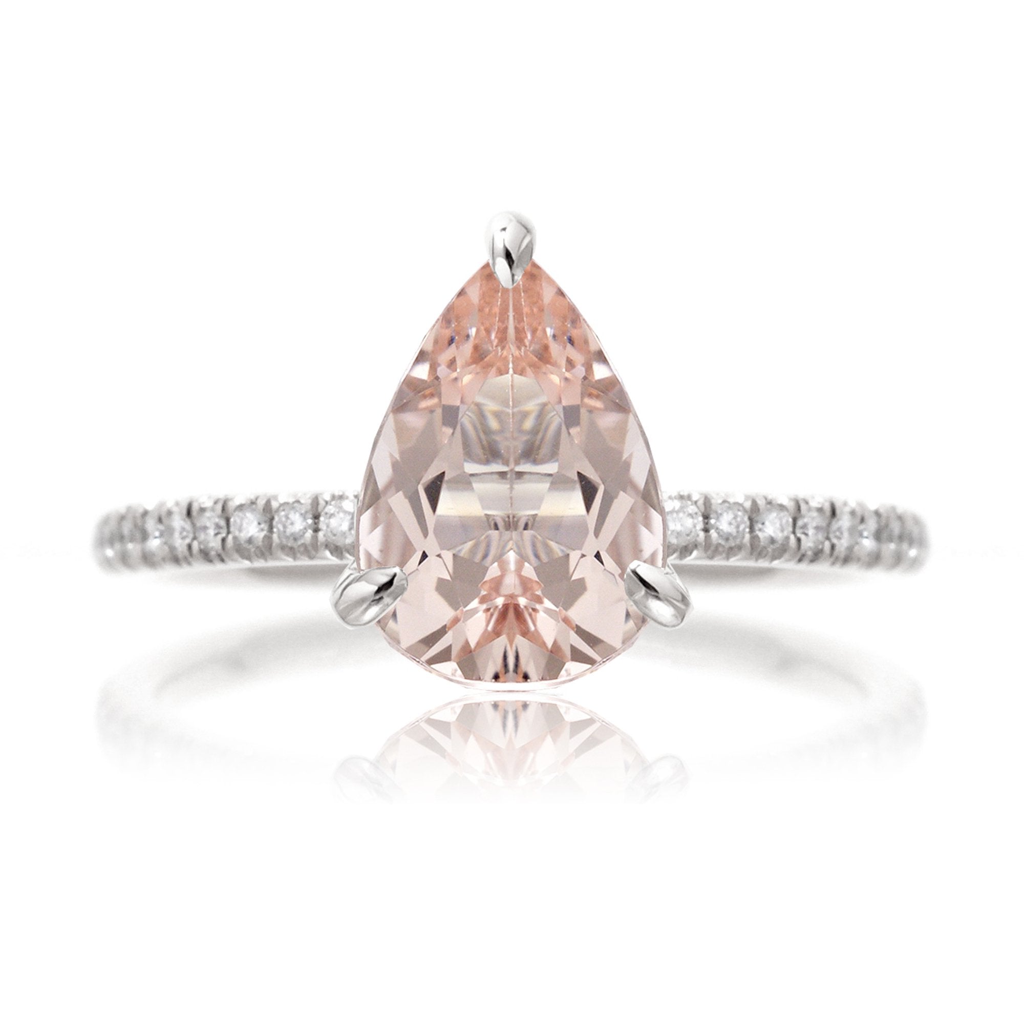 Pear morganite diamond band engagement ring white gold - The Ava