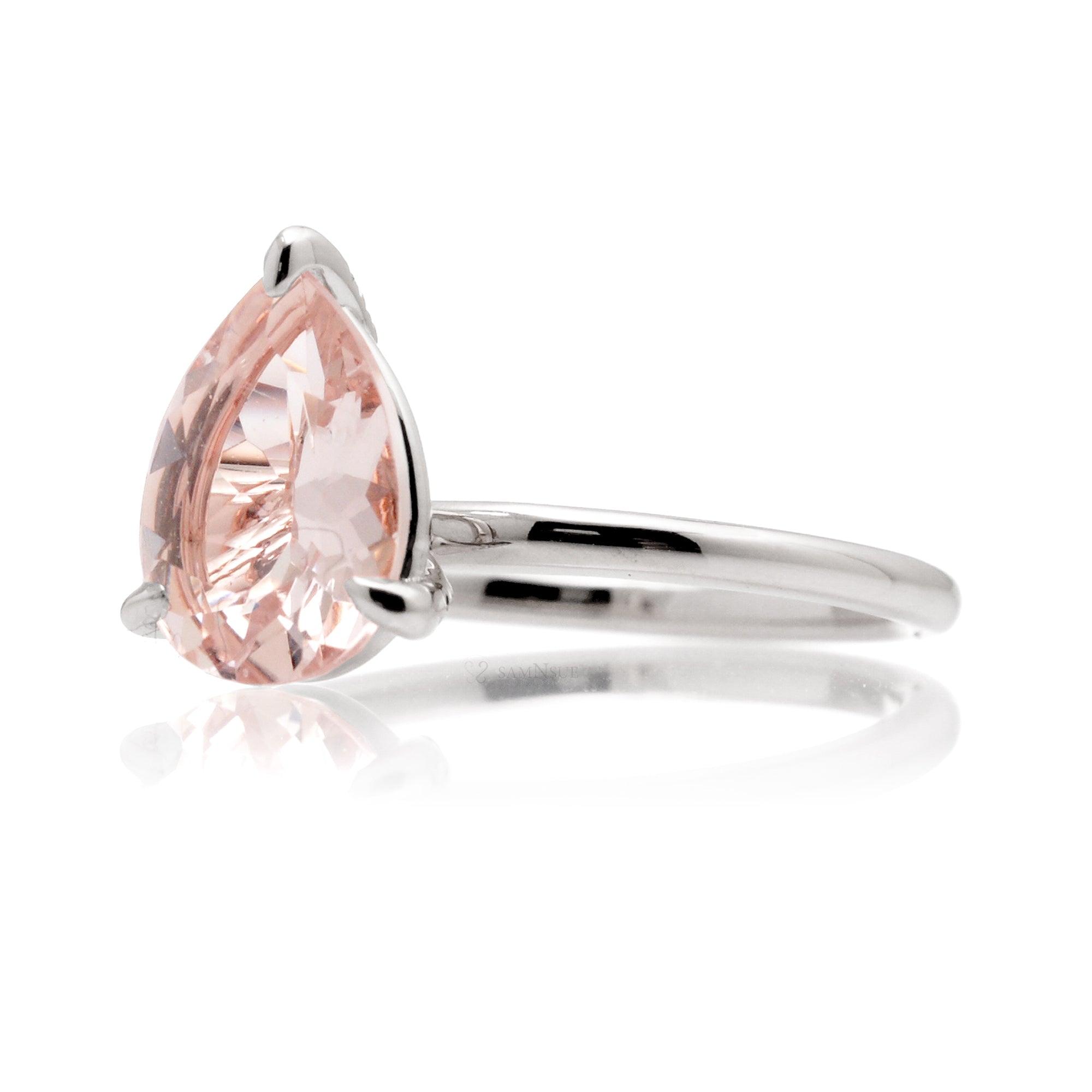Pear morganite solid band engagement ring white gold - The Ava