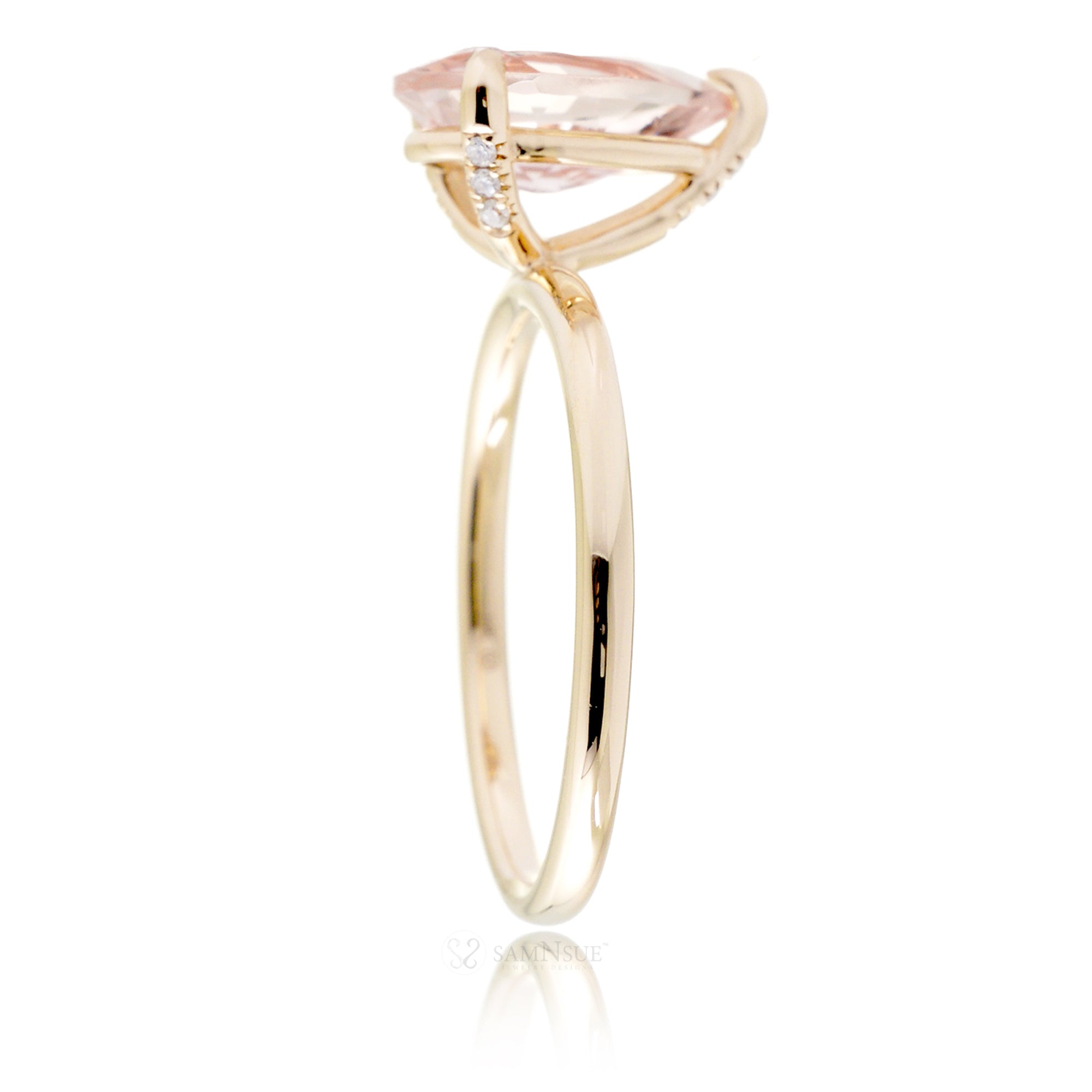 Pear morganite solid band engagement ring yellow gold - The Ava
