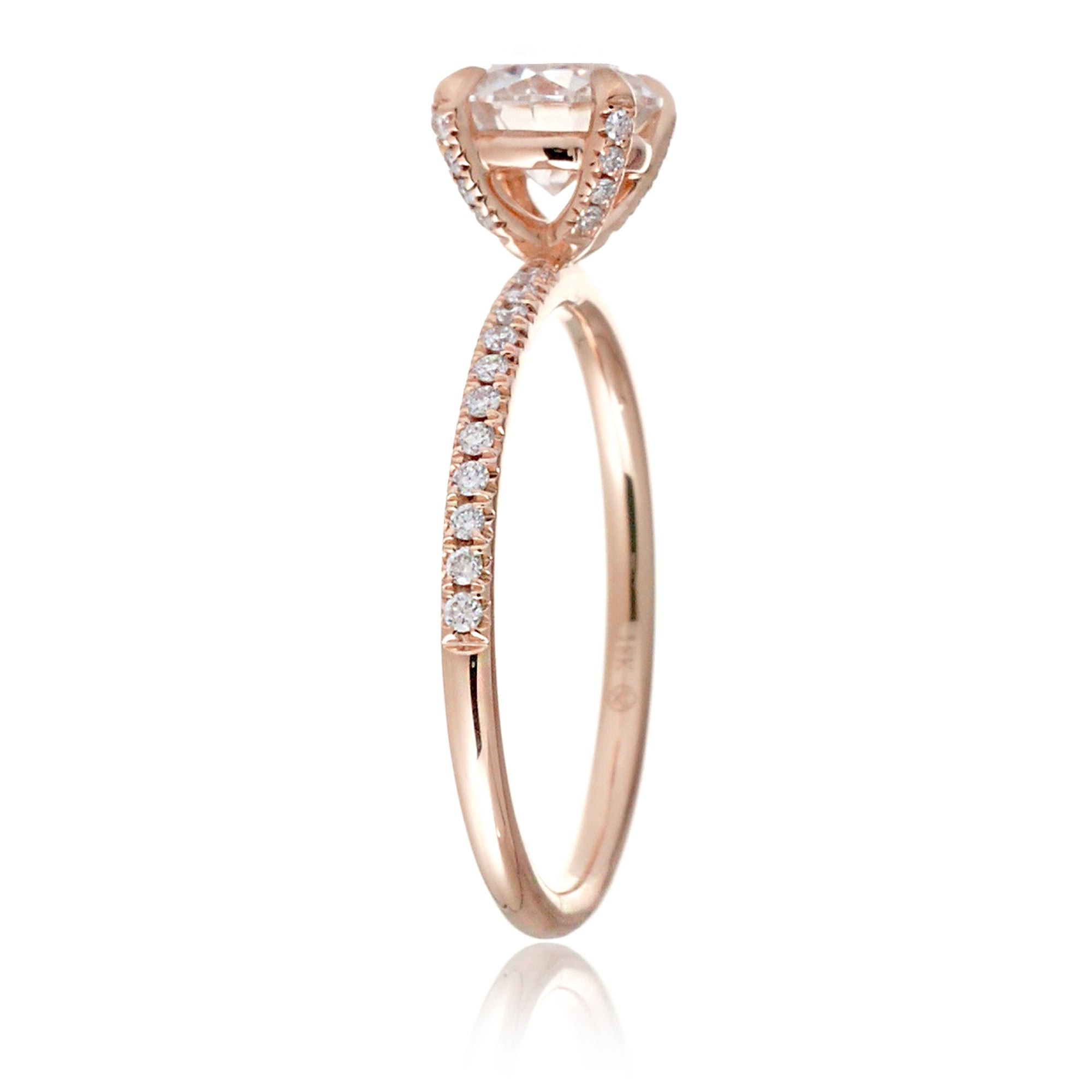 Round brilliant cut moissanite diamond band engagement ring rose gold - The Ava