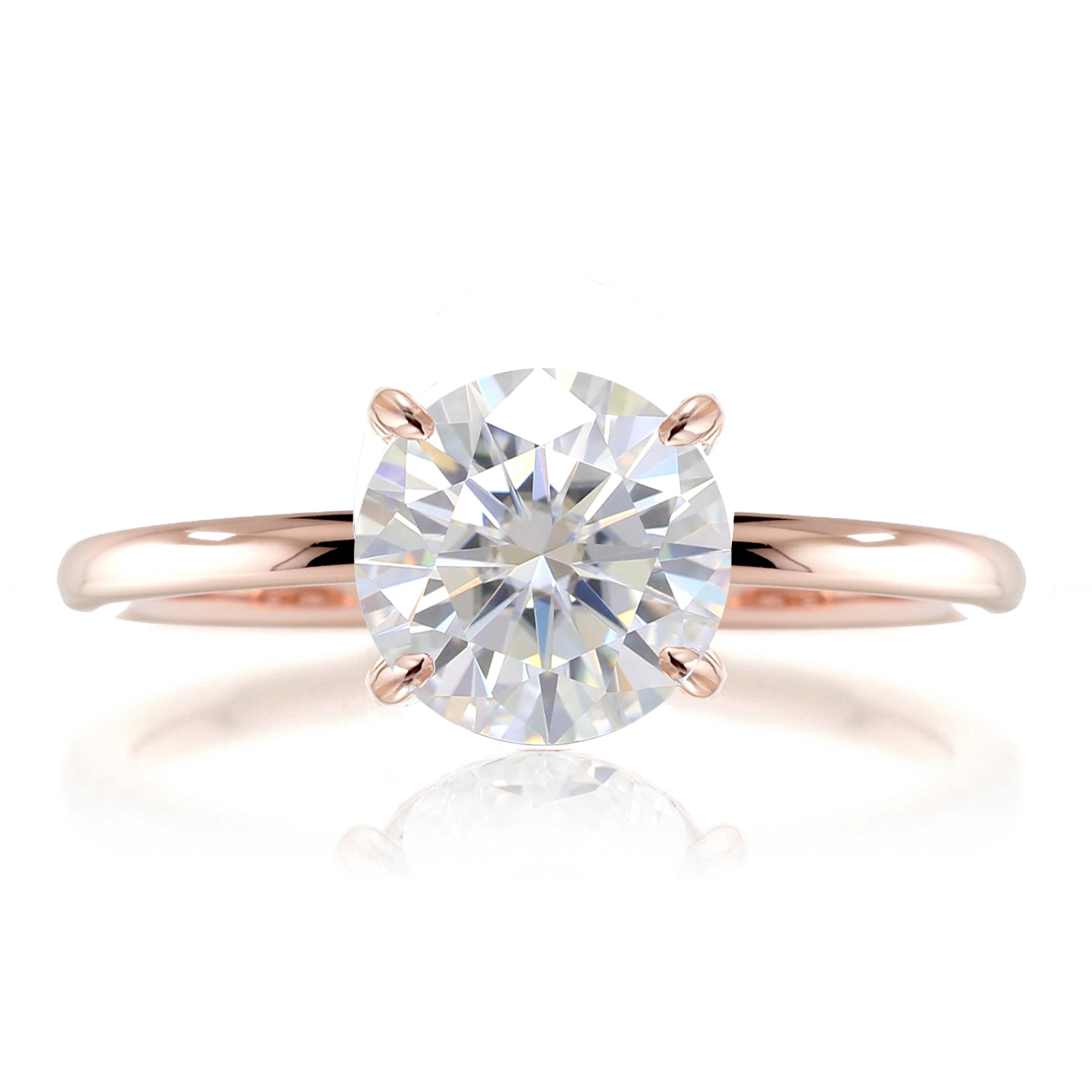 Round brilliant cut moissanite solid band engagement ring rose gold - The Ava