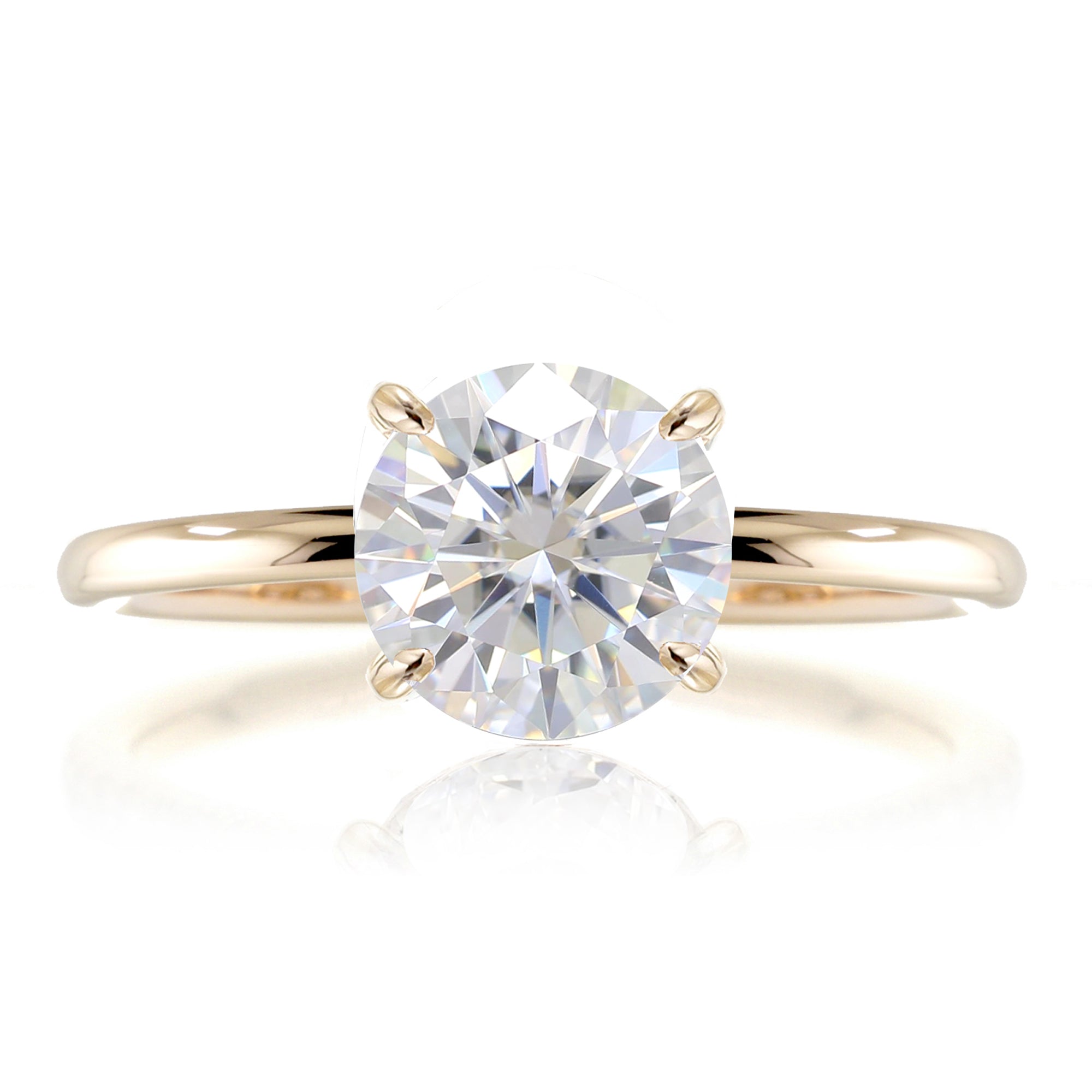 Round brilliant cut moissanite solid band engagement ring yellow gold - The Ava