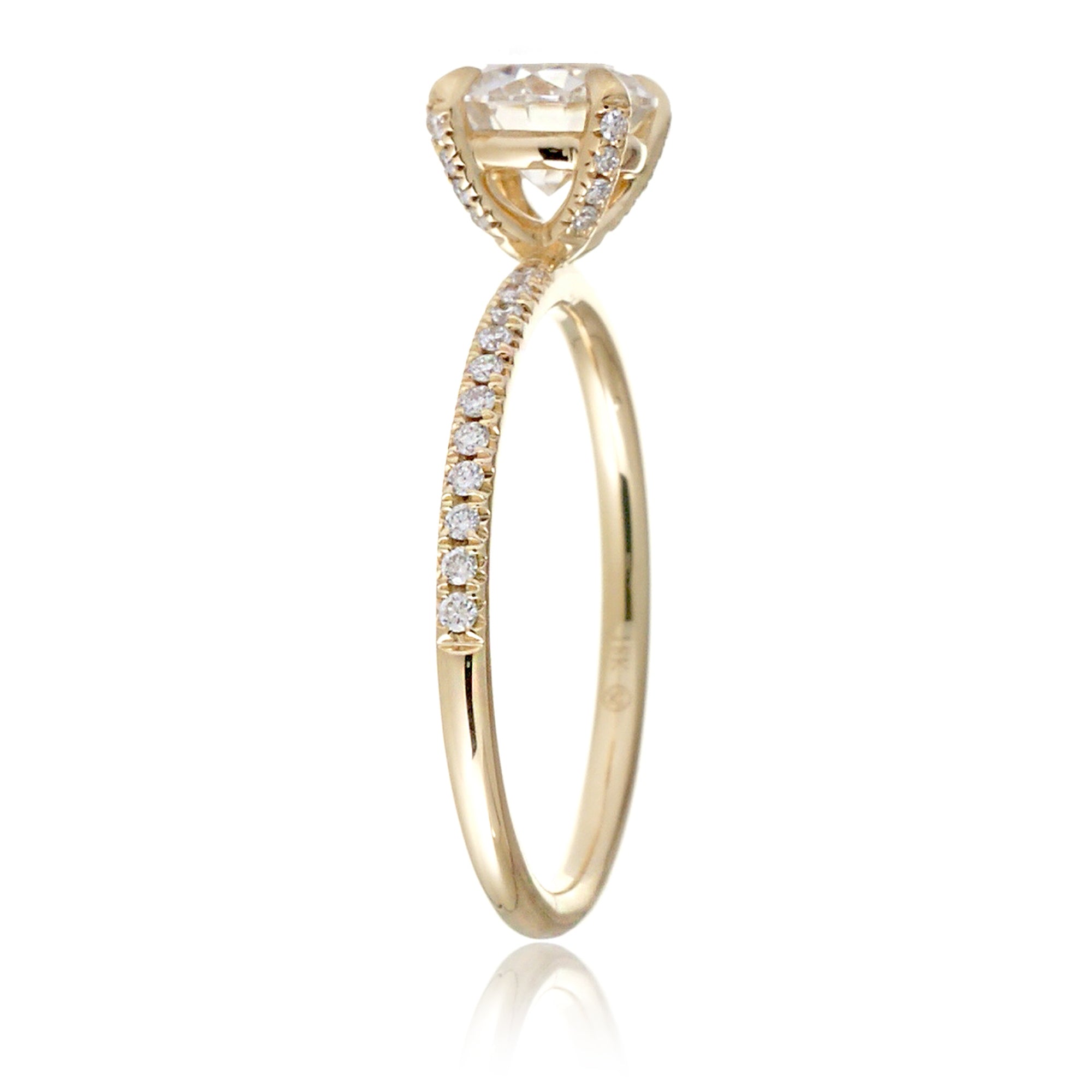 Round brilliant cut moissanite diamond band engagement ring yellow gold - The Ava