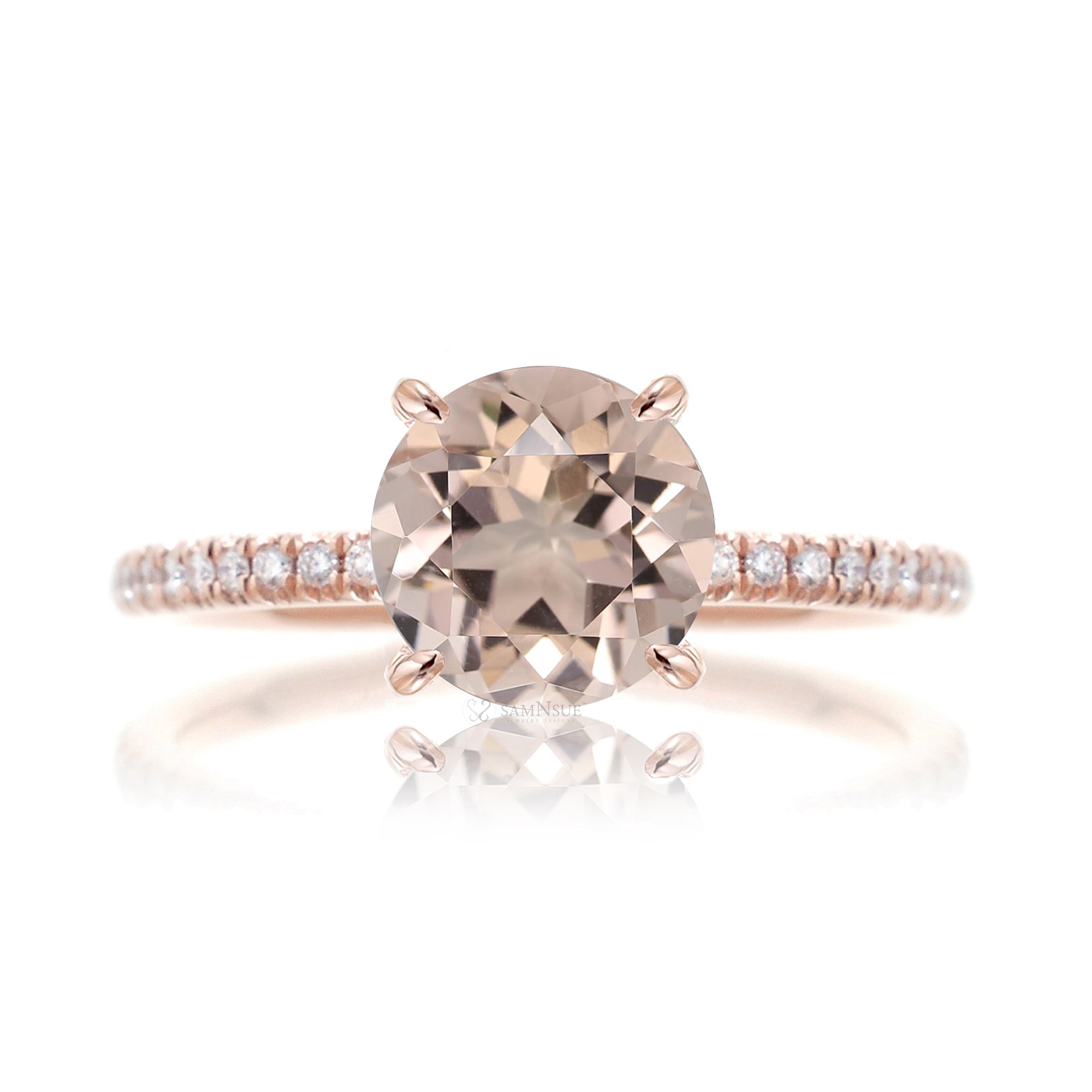 Round morganite diamond band ring in rose gold - The Ava