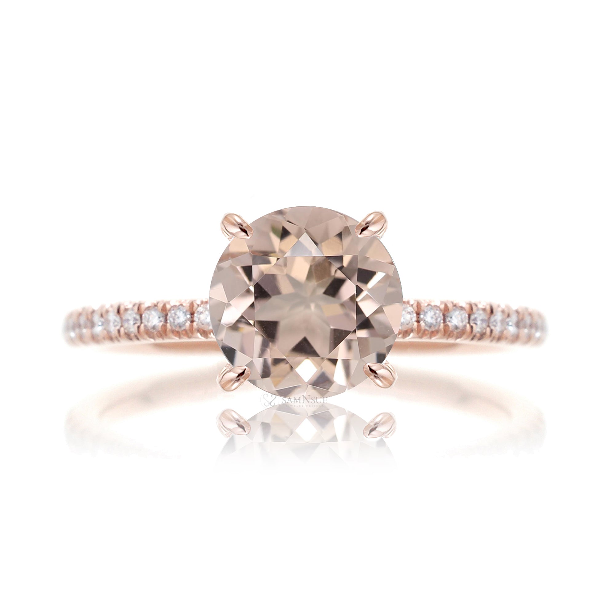 Round morganite diamond band ring in rose gold - The Ava