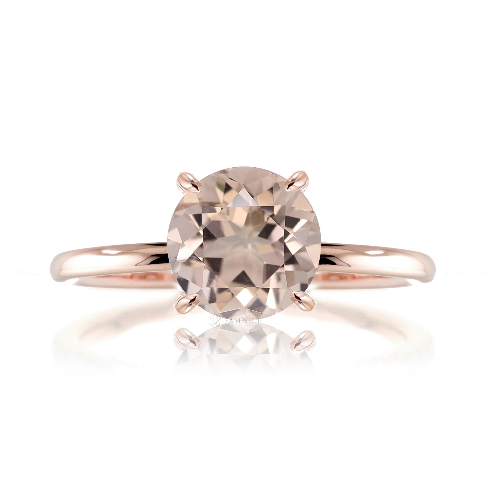 Round morganite solid band ring in rose gold - The Ava