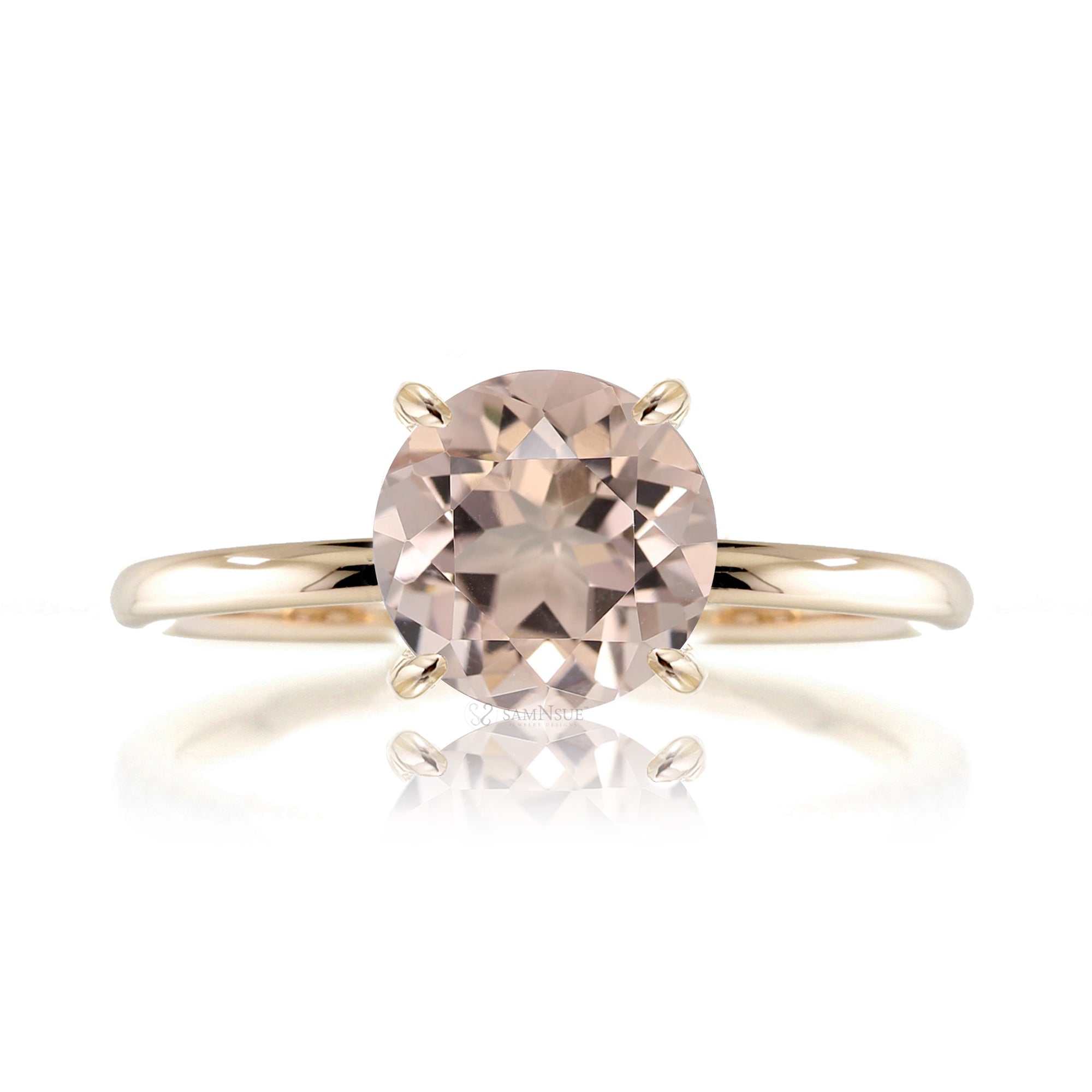 Round morganite solid band engagement ring yellow gold - The Ava