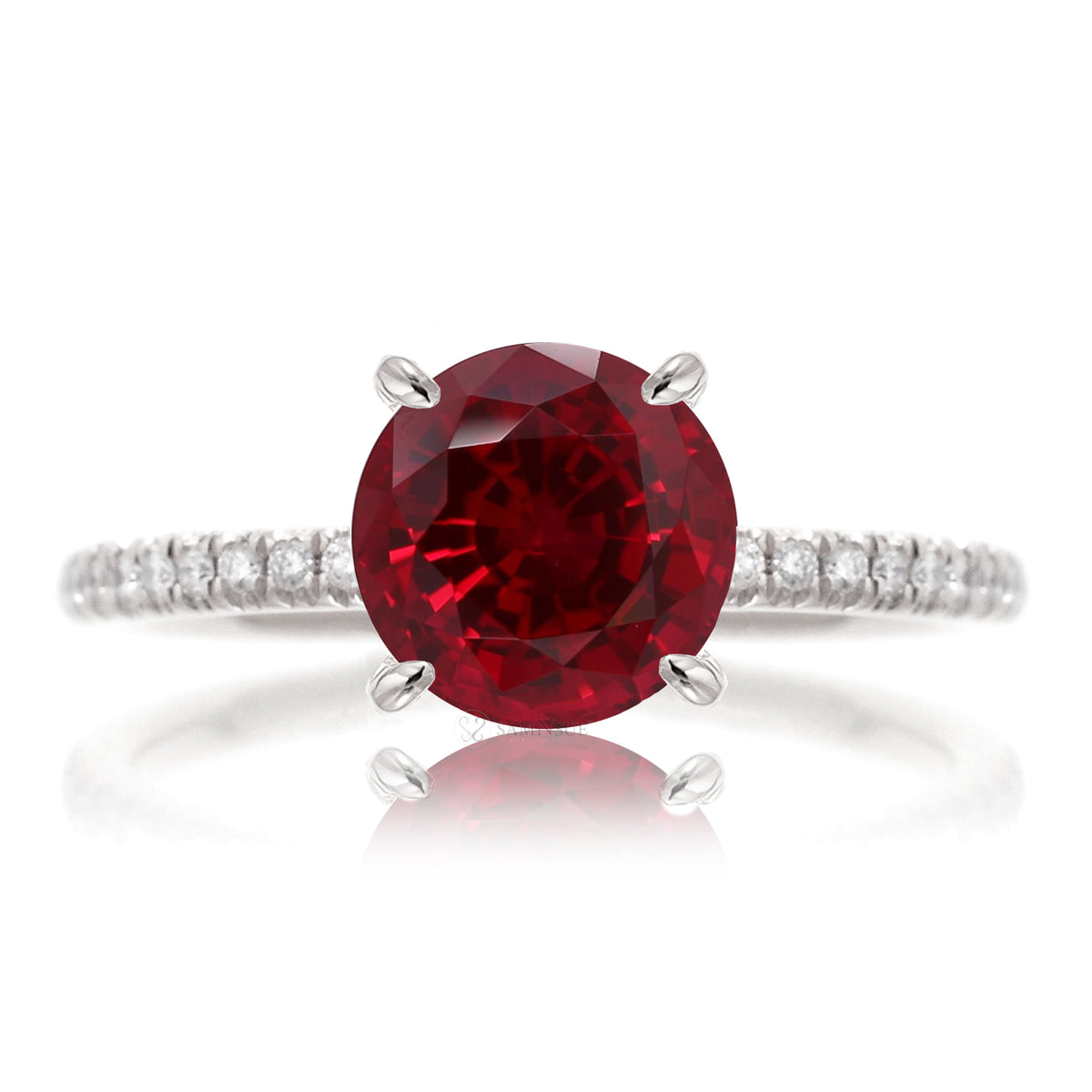 Ruby Engagement Ring Round Lab-Created With Diamond Accent - The Ava