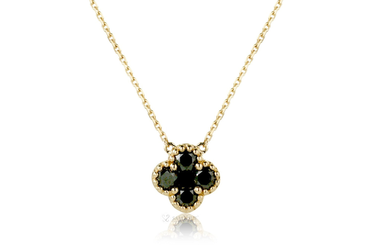 Four Leaf Clover Black Diamond Necklace