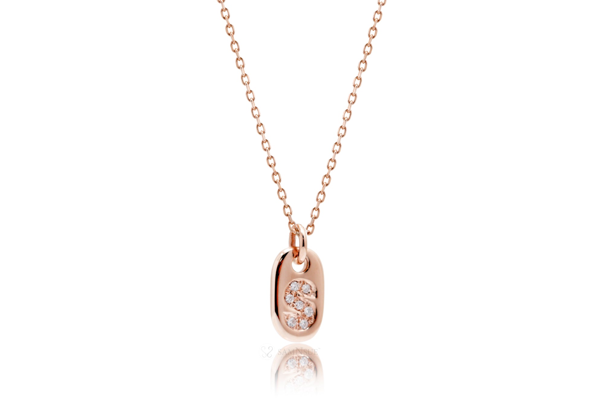 Mini Tag Initial Diamond Pendant Necklace