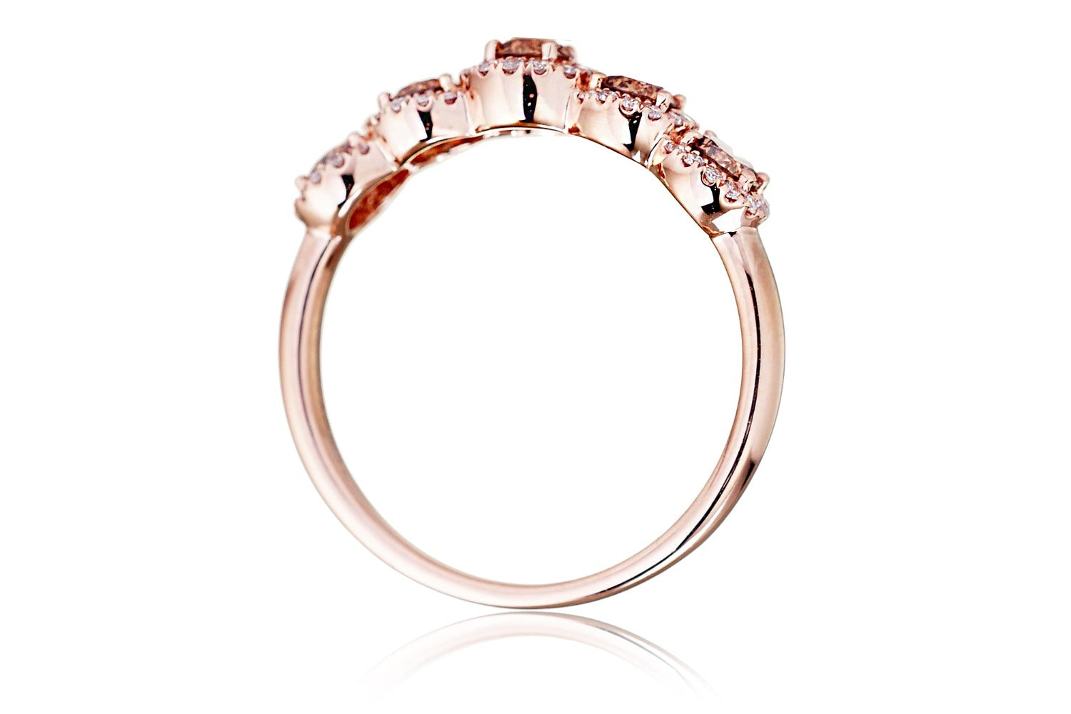 Five stone champagne diamond anniversary band in rose gold side view