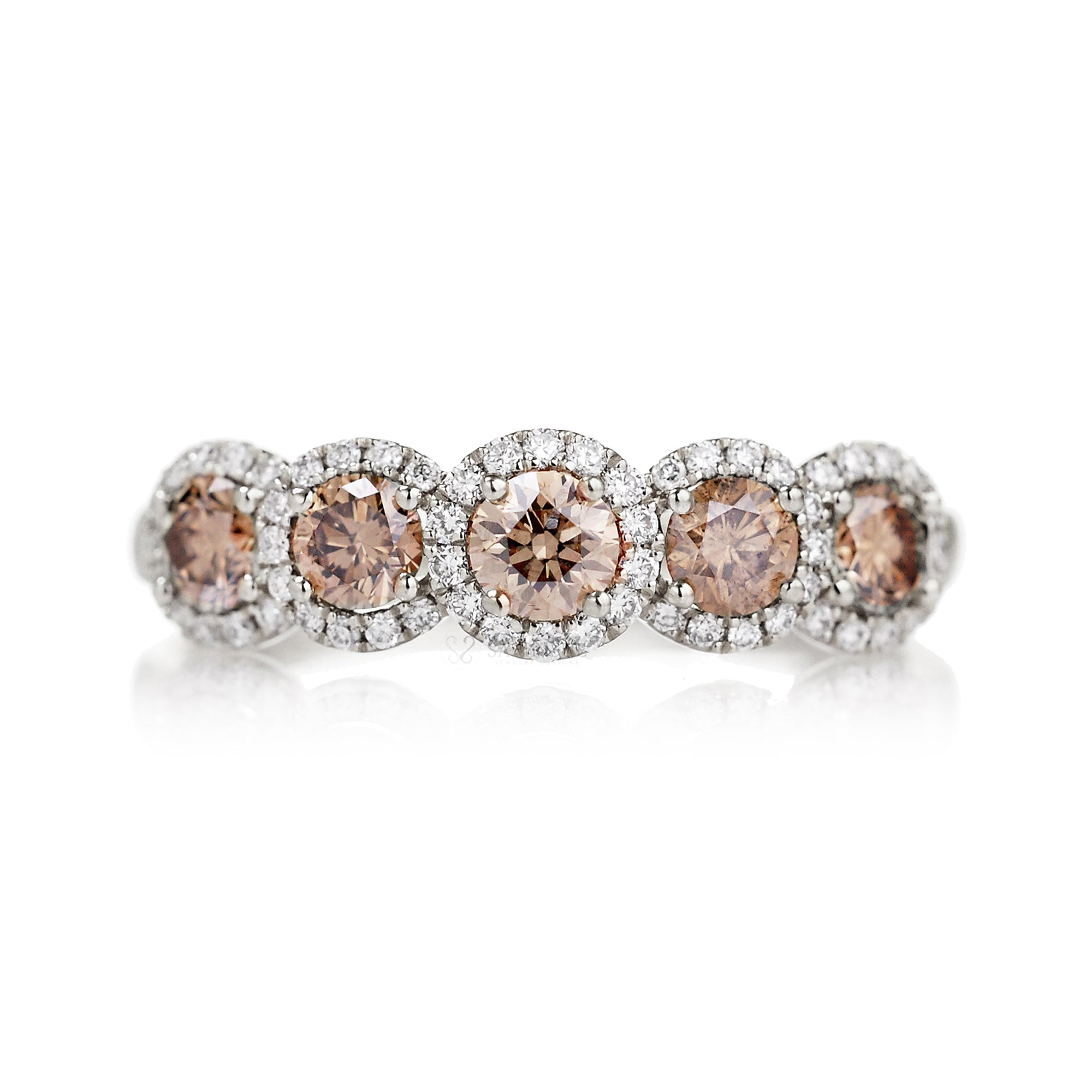 Five stone champagne diamond anniversary band in white gold