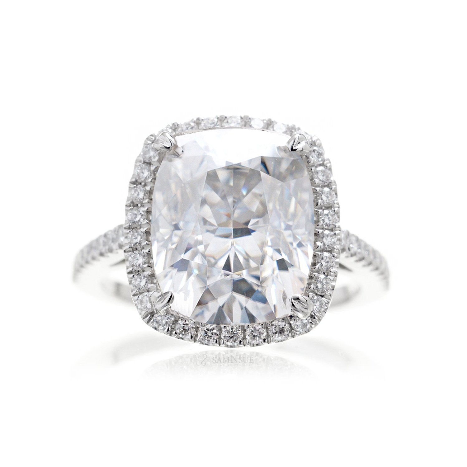 The Signature Curved Cushion Halo Moissanite Ring