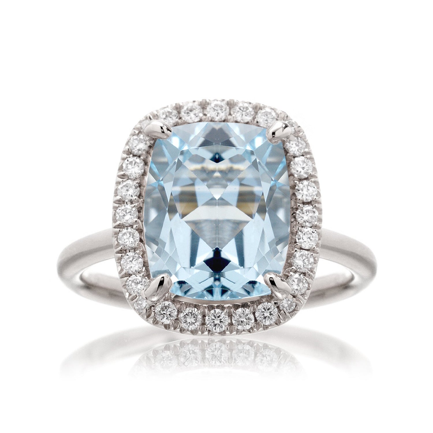 The Drenched Cushion Aquamarine Ring
