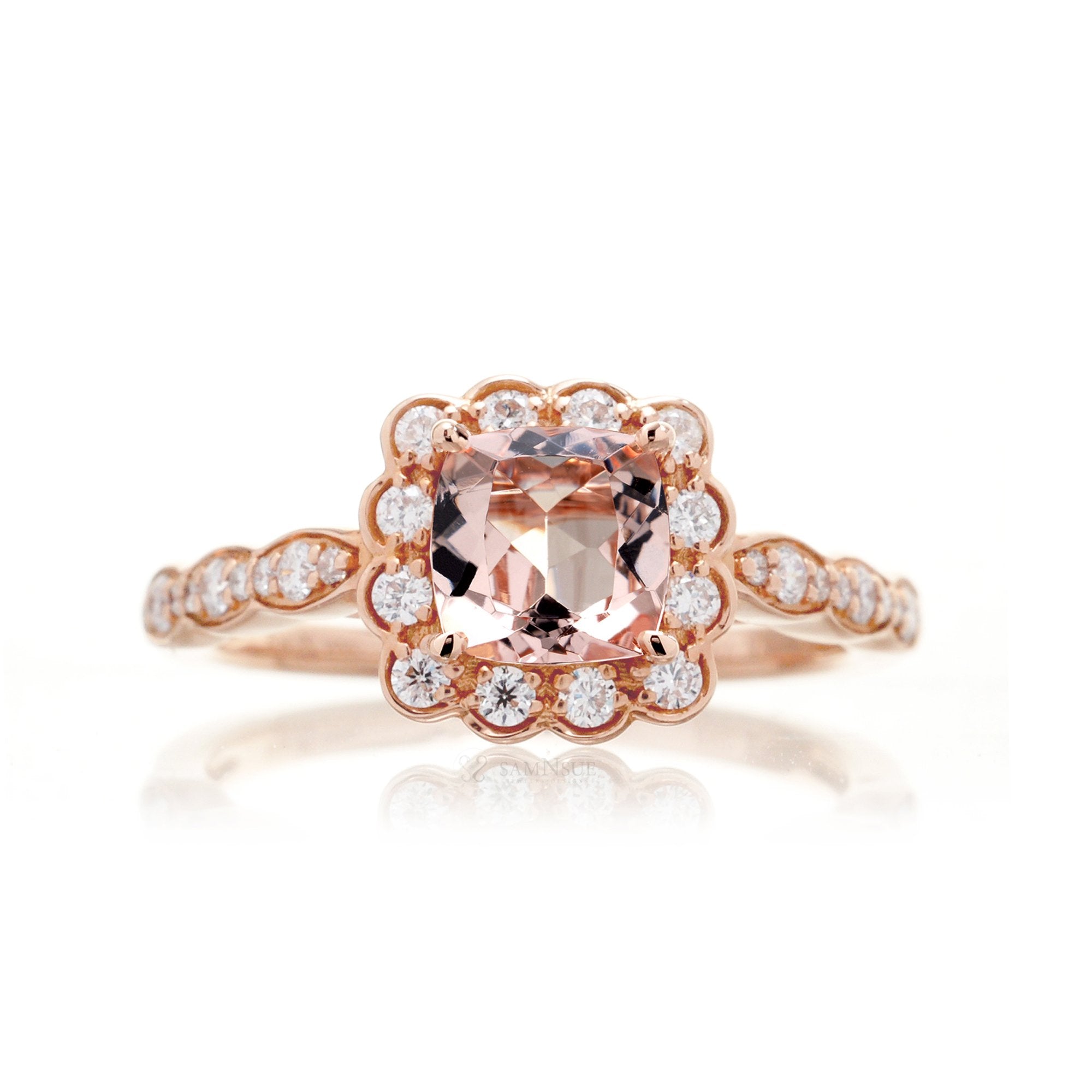 The Scallop Cushion Morganite Ring