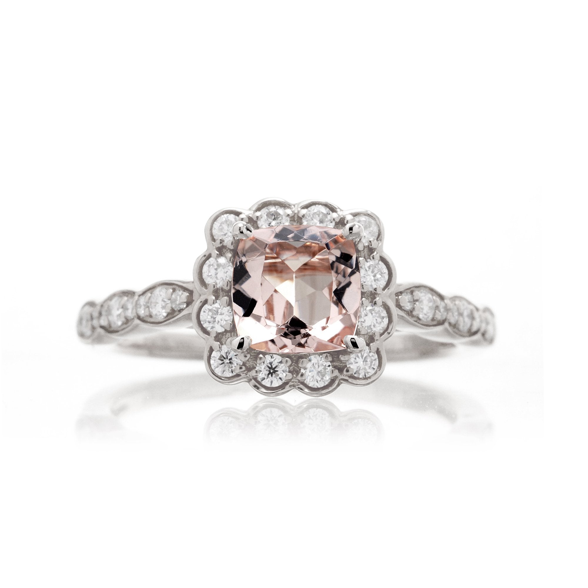 The Scallop Cushion Morganite Ring