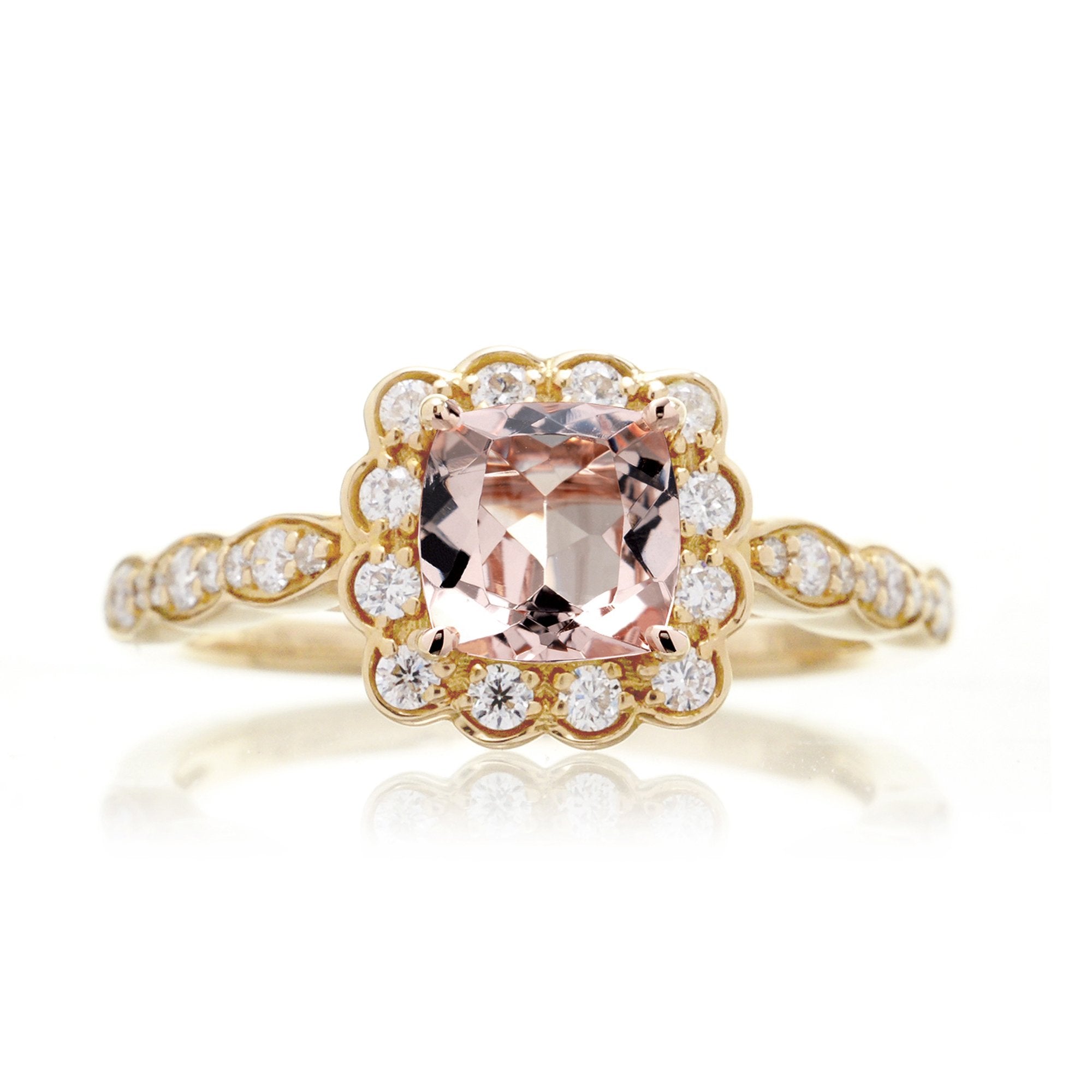 The Scallop Cushion Morganite Ring