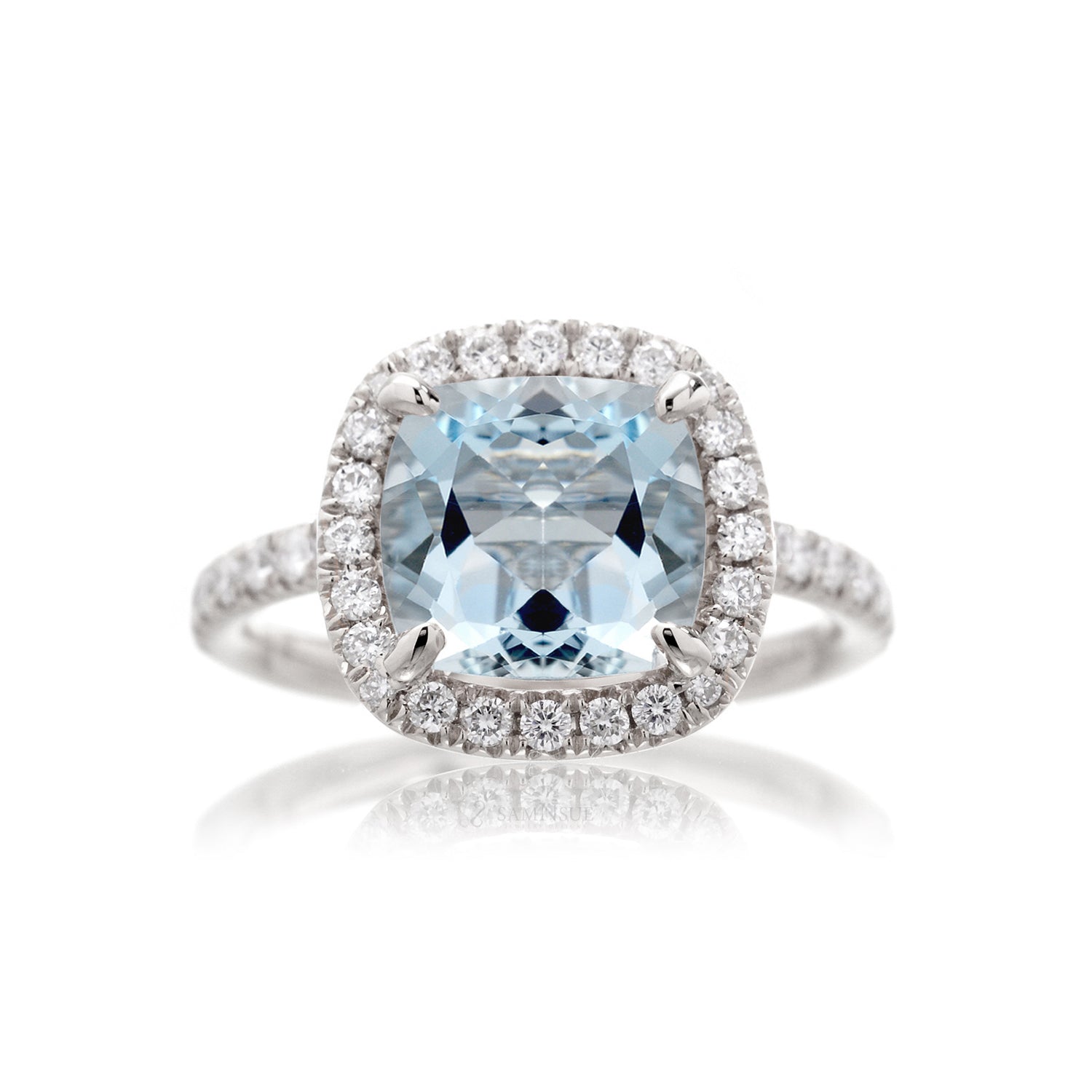 The Drenched Square Cushion Aquamarine Ring