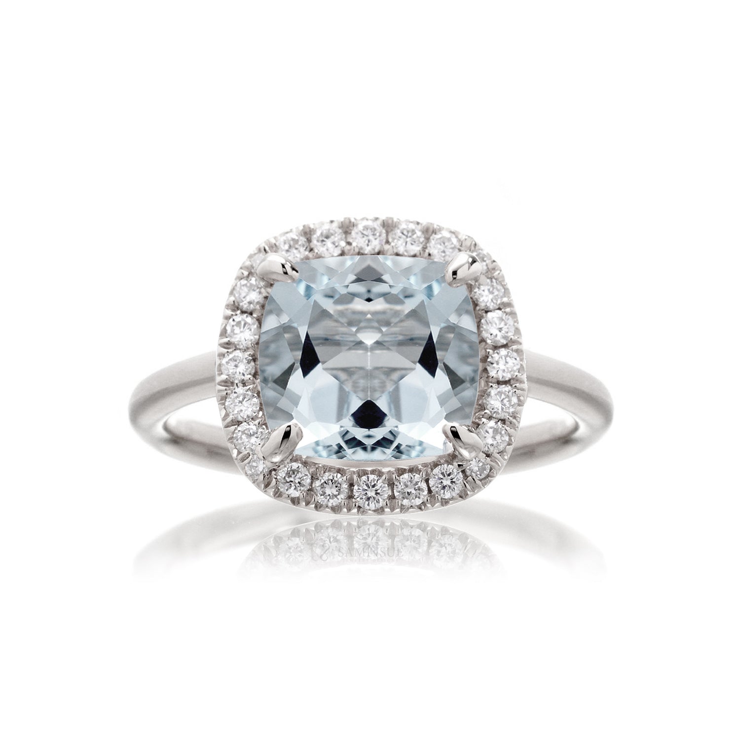The Drenched Square Cushion Aquamarine Ring