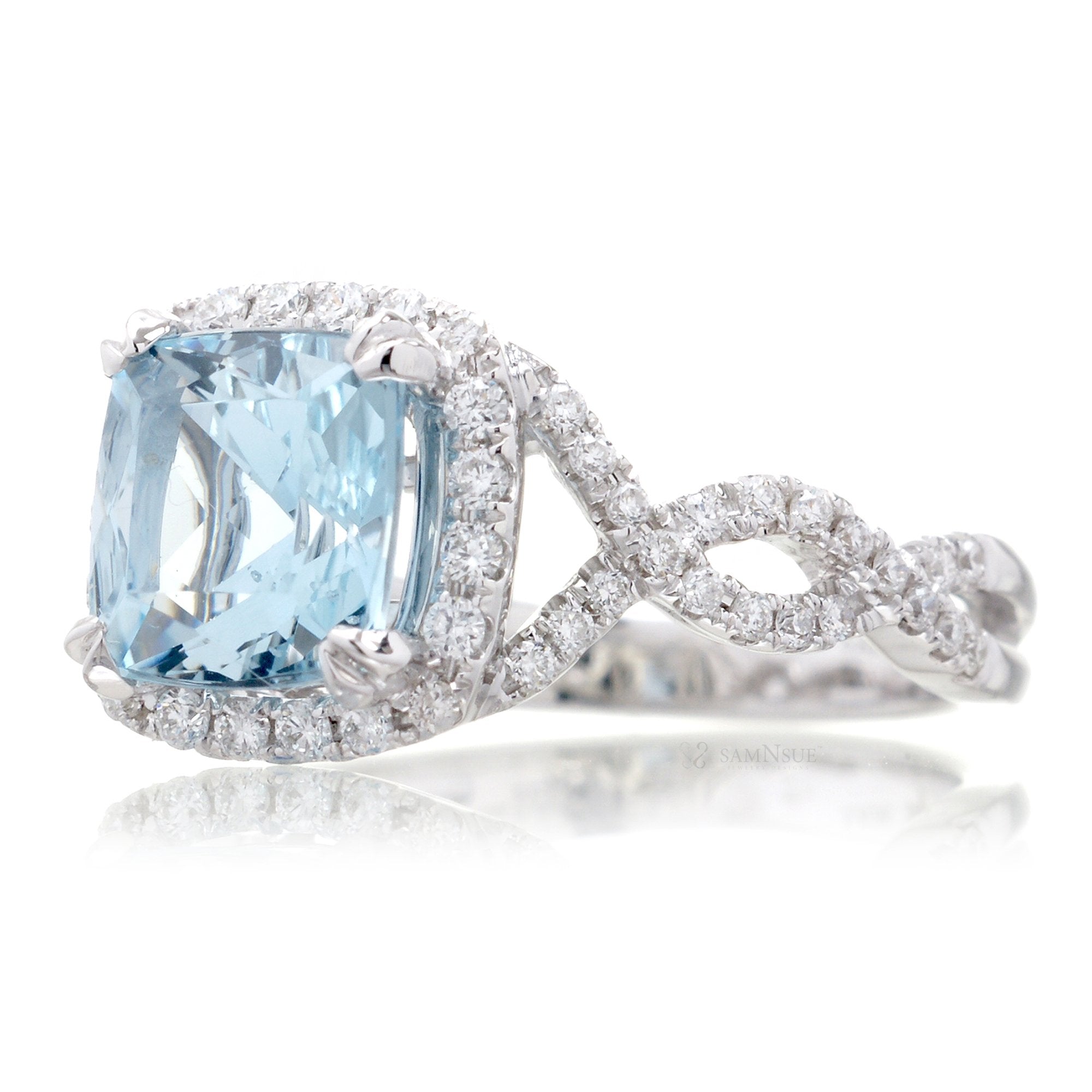The Shelly Cushion Cut Aquamarine Ring