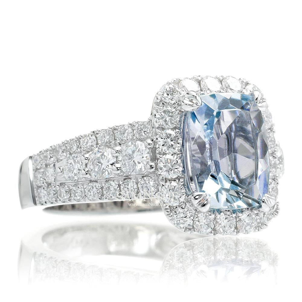 The Valentina Cushion Cut Aquamarine Ring