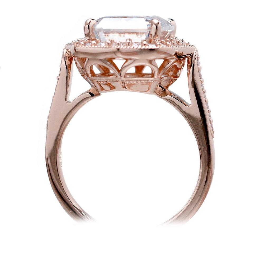 Art Deco Inspired Moissanite and Diamond Ring in Rose Gold