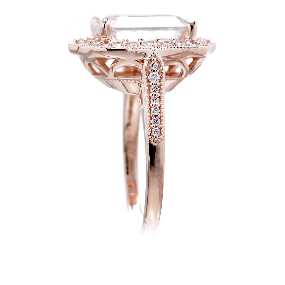 Art Deco Inspired Moissanite and Diamond Ring in Rose Gold