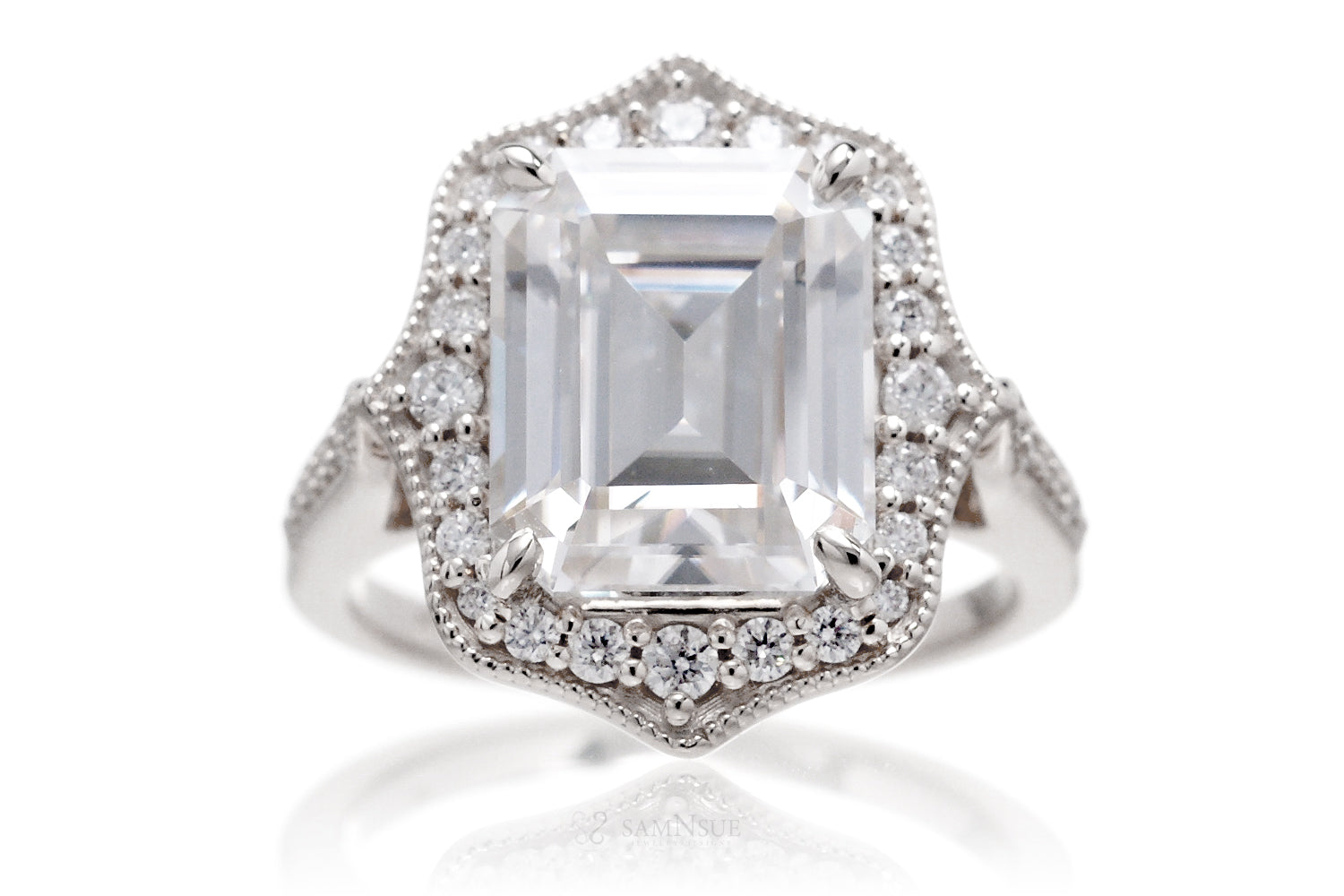 The Genevieve Emerald Cut Moissanite Ring